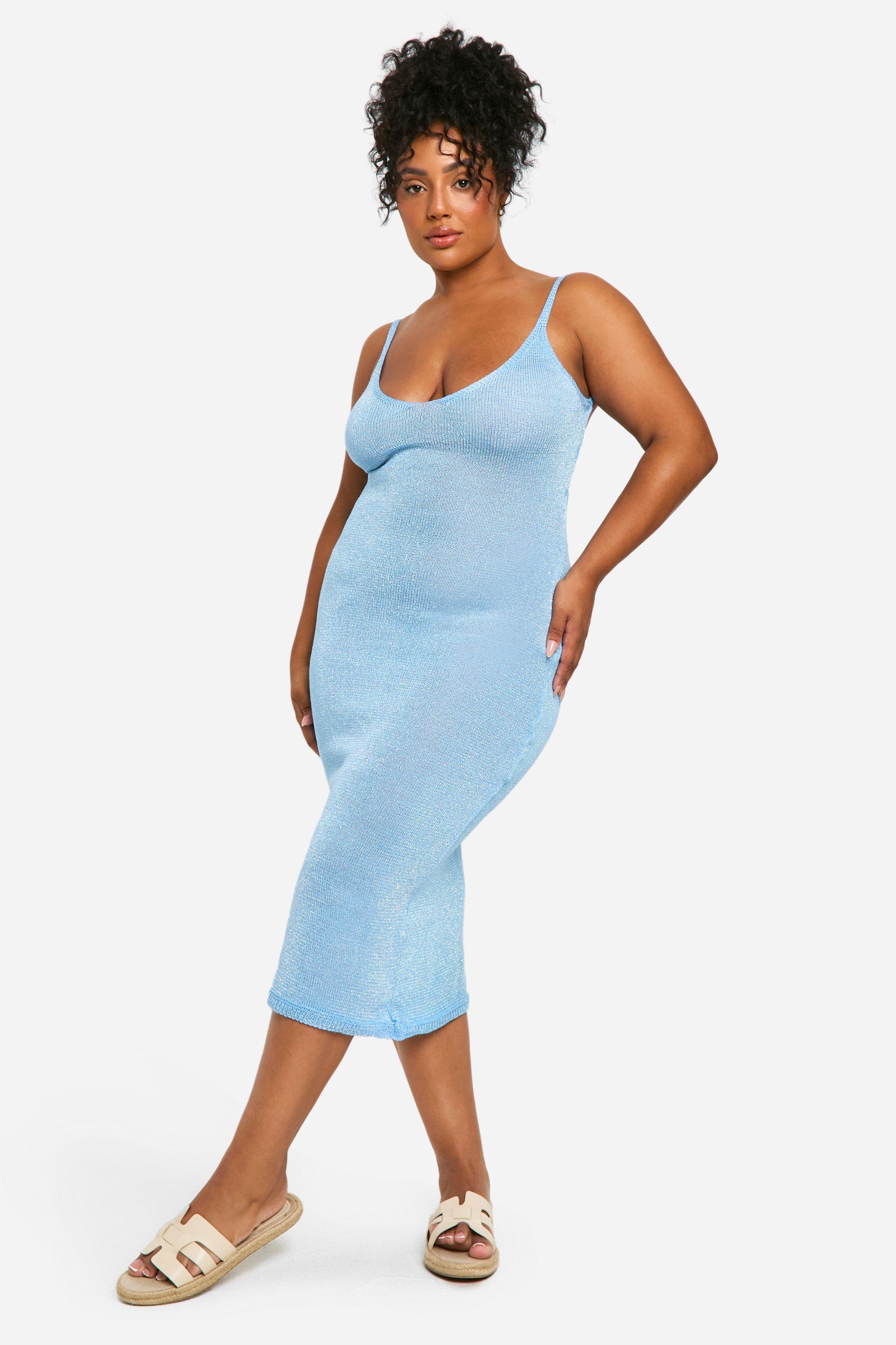Grande Taille - Robe Mi-Longue Pailletée À Dos Nu - Bleu - 48, Bleu