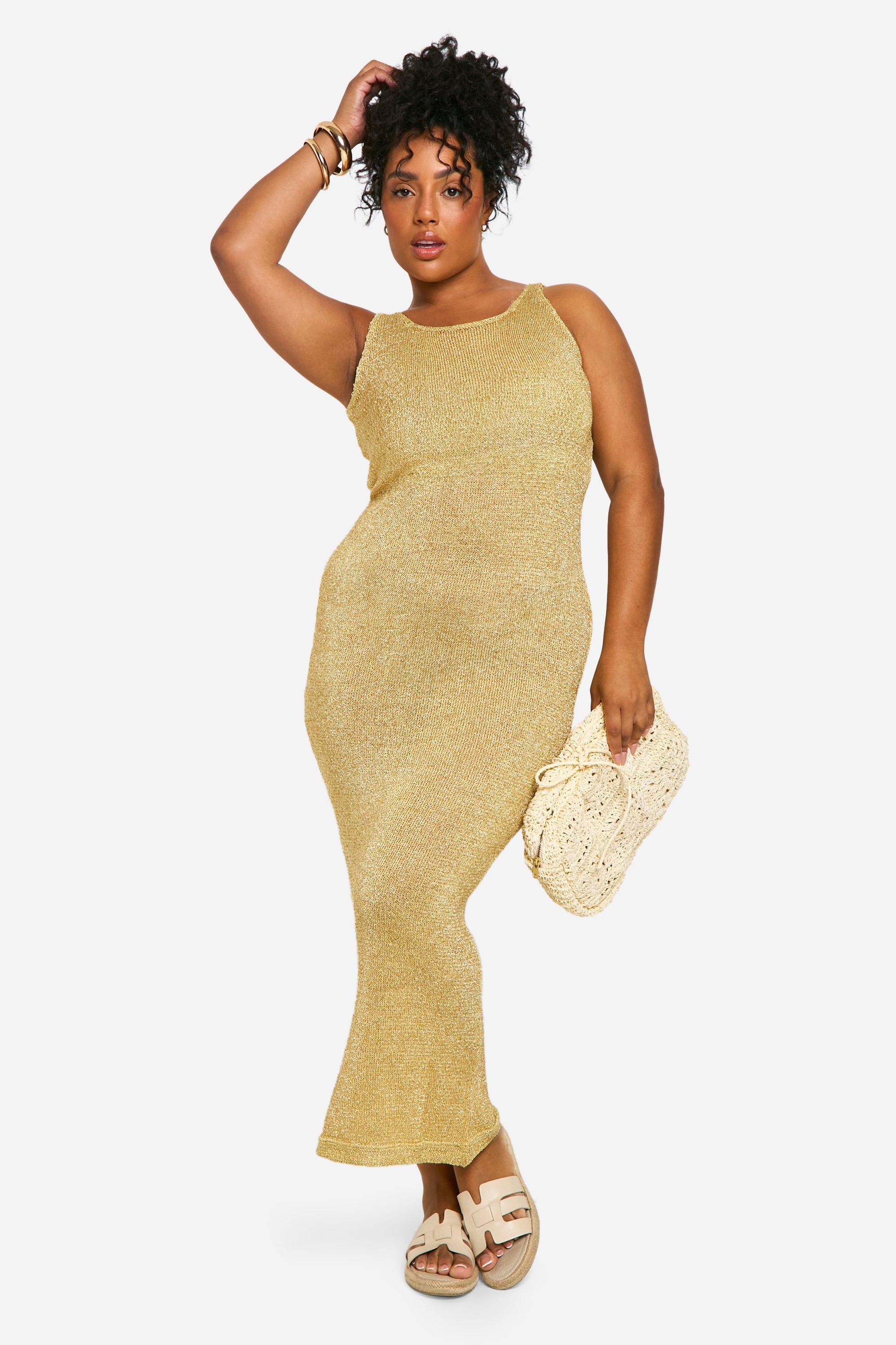 Grande Taille - Robe Longue Pailletée - Jaune - 48, Jaune