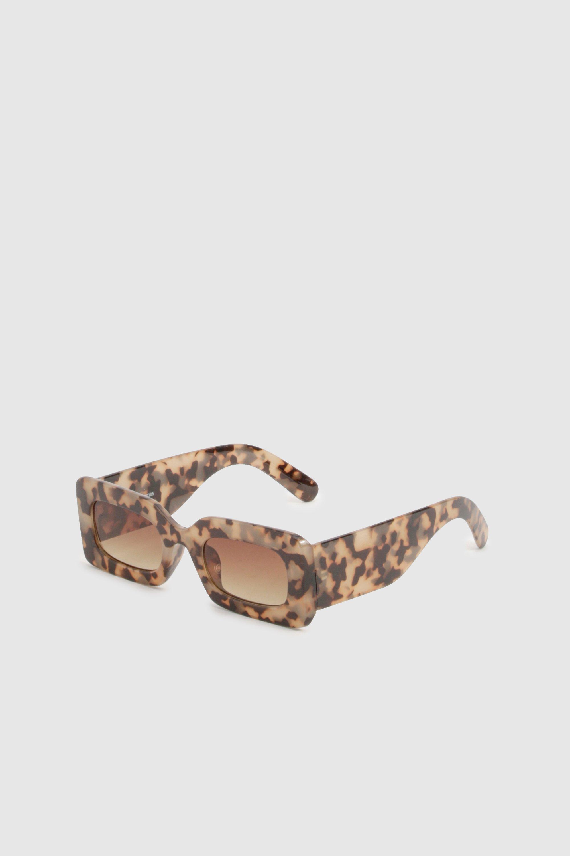 Image of Tortoiseshell Rectangle Thick Frame Sunglasses, Brown