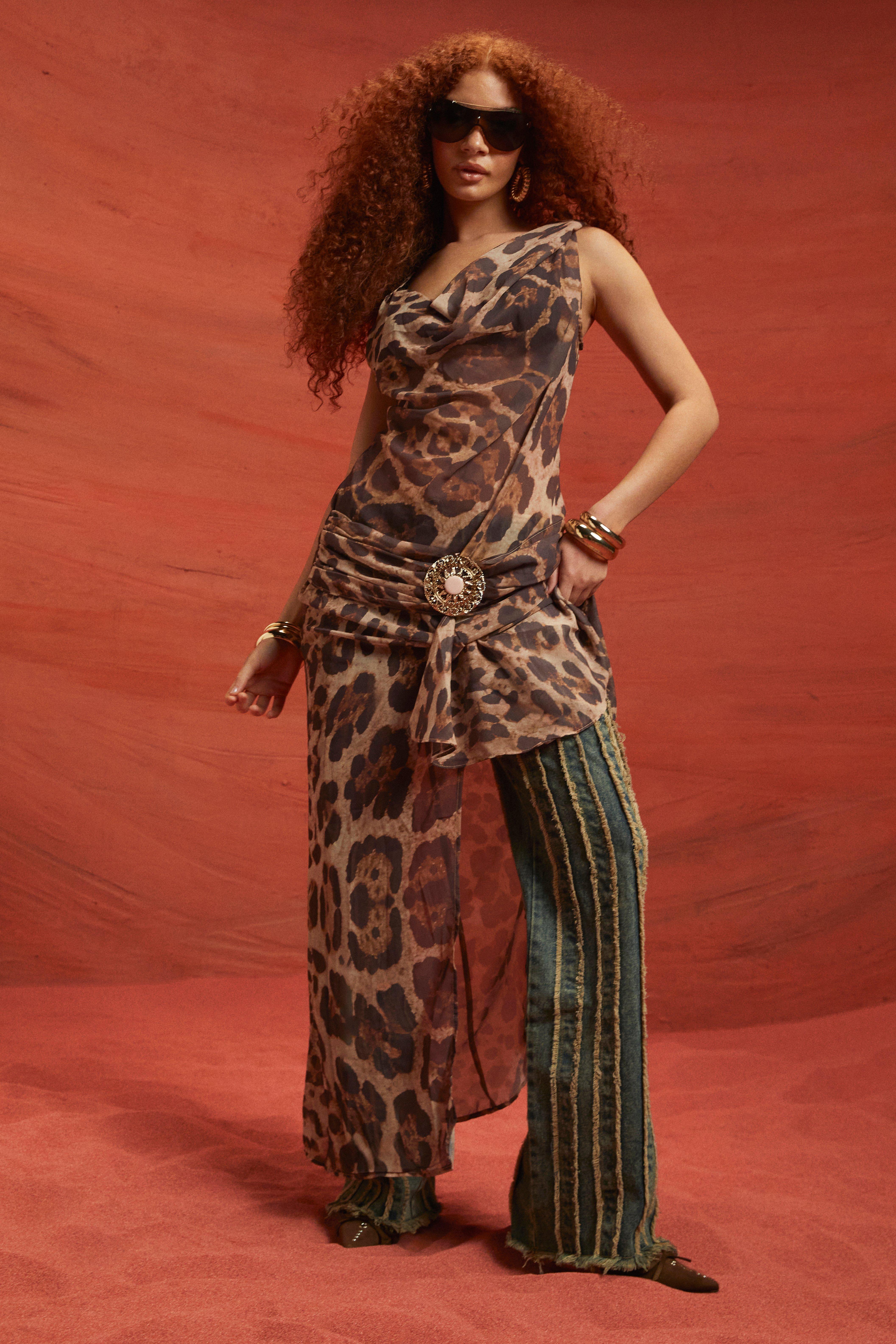Robe Longue En Mousseline De Soie À Imprimé Léopard - Marron - 46, Marron