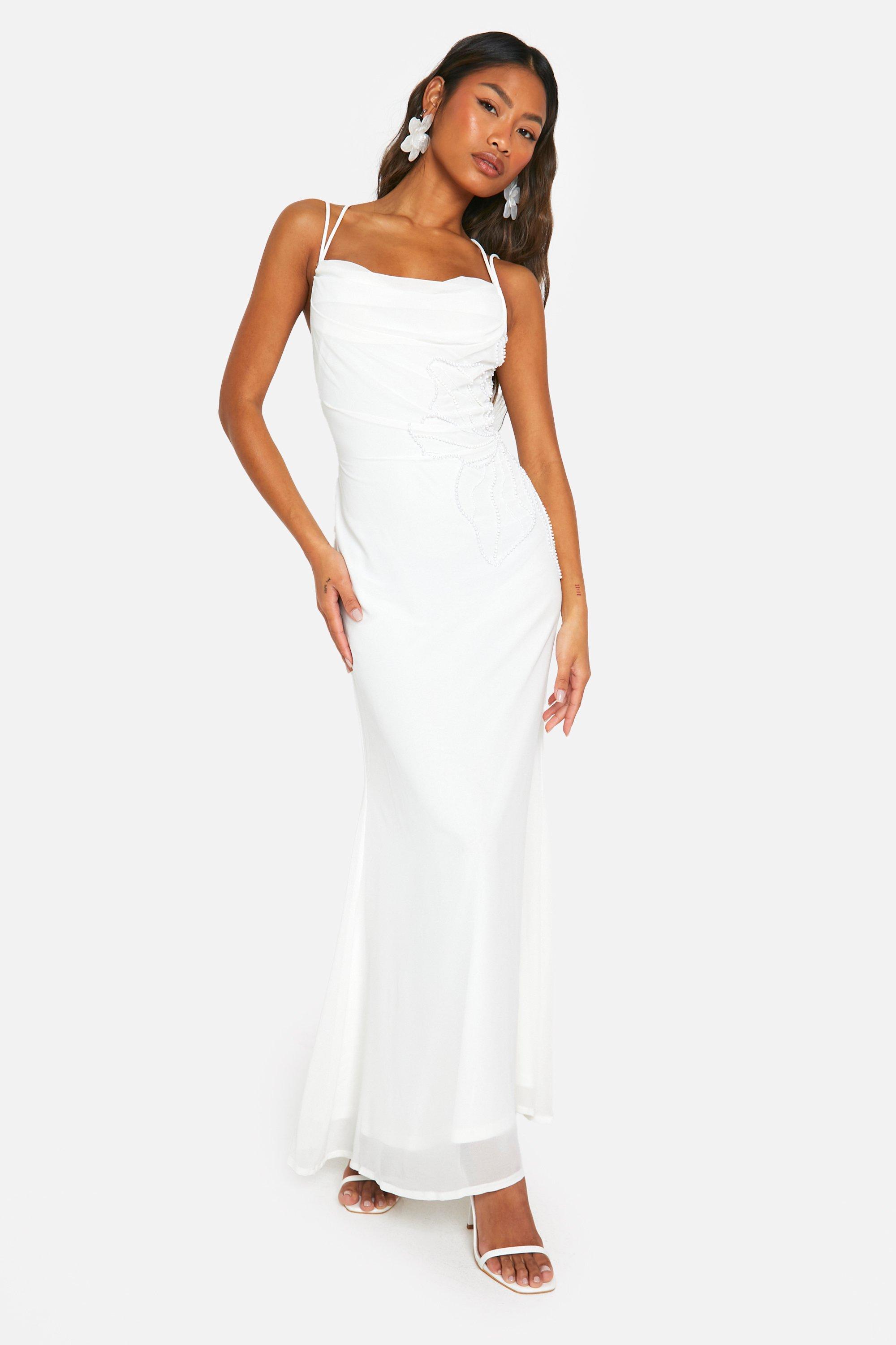 Robe Longue Pailletée À Col Bénitier - Blanc - 46, Blanc