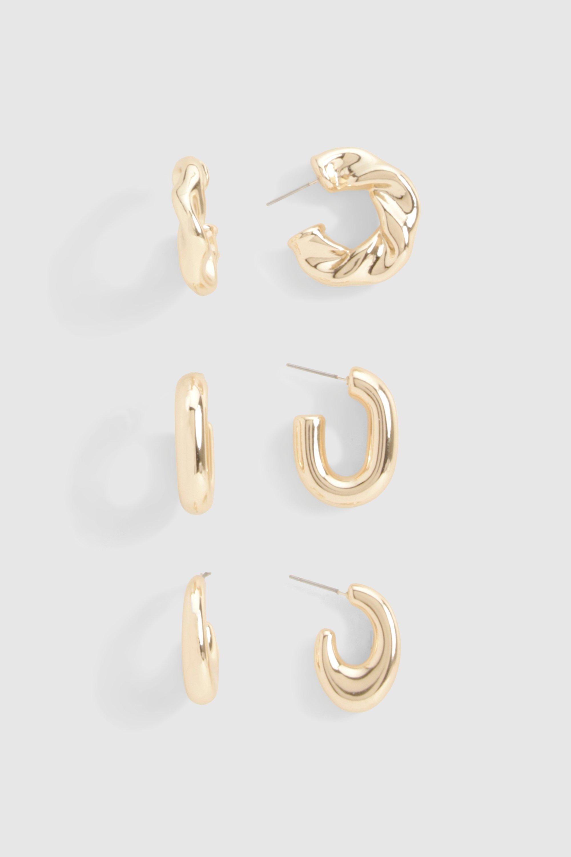 Image of Gold Chunky Hoop Multipack Earrings, Metallics