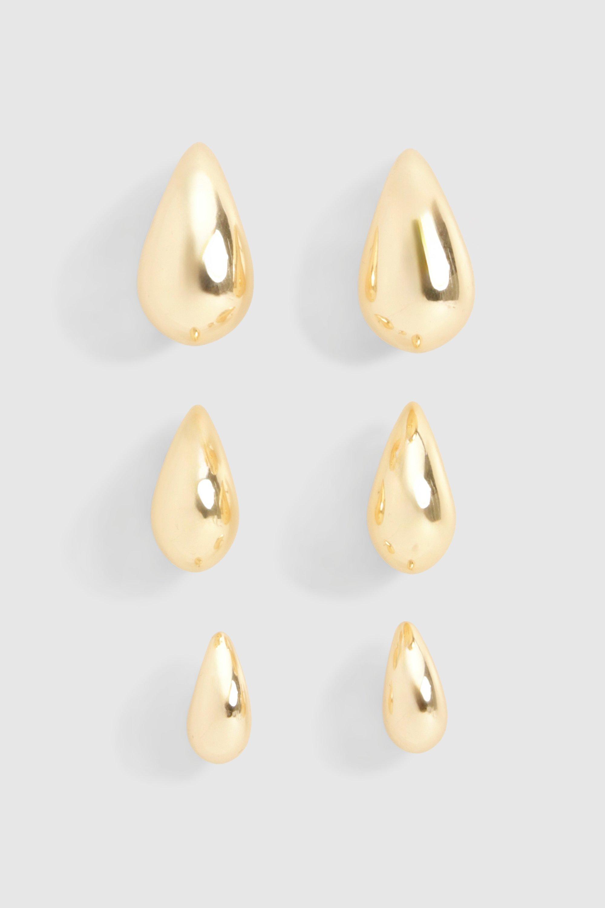 Womens Gold Tear Drop Earrings 3 Pack - One Size, Gold