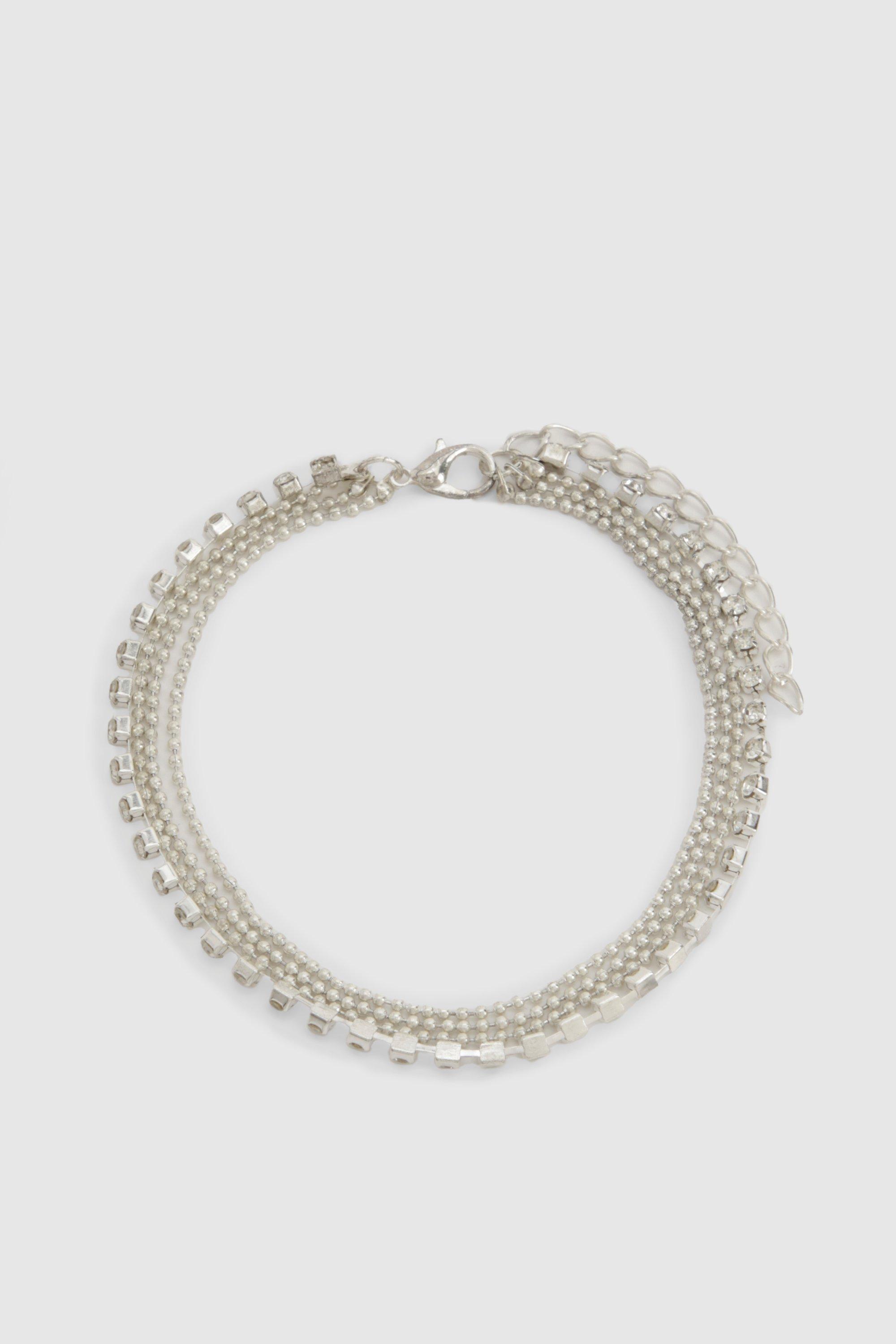 Womens Diamante Layered Anklet - Grey - One Size, Grey