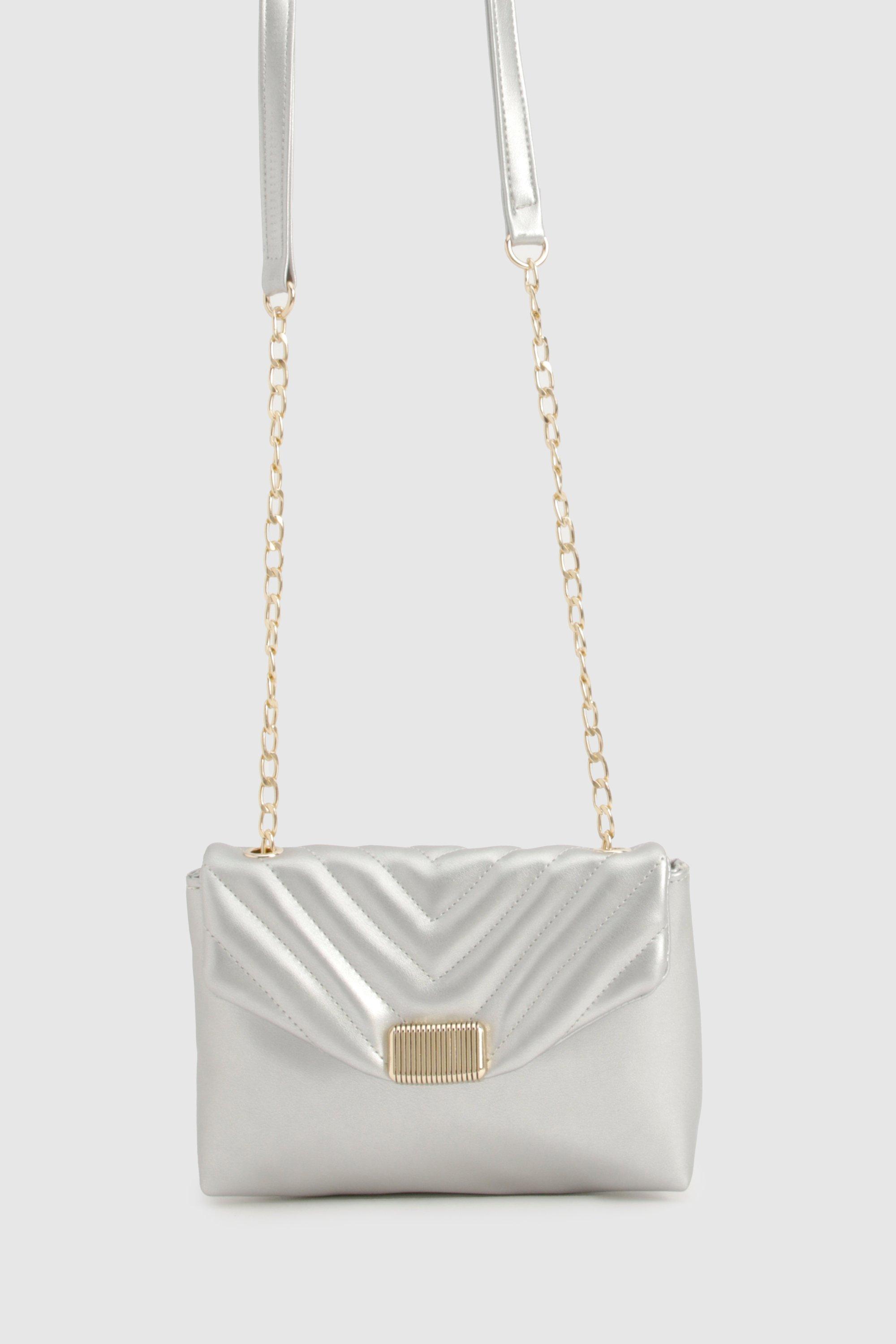 Image of Silver Quilted Cross Body Bag, Grigio