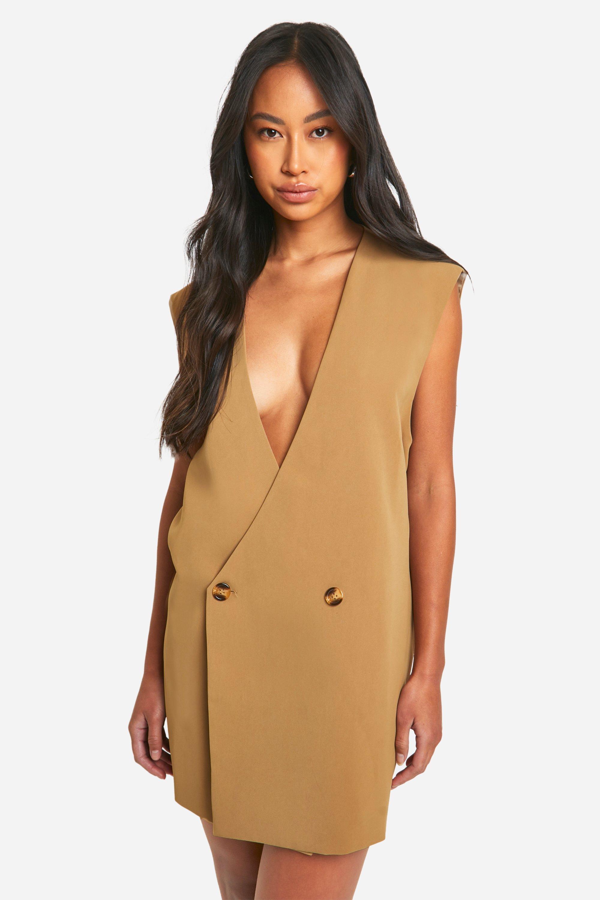 Robe Blazer Oversize Sans Manches - Marron Camel - 46, Marron Camel