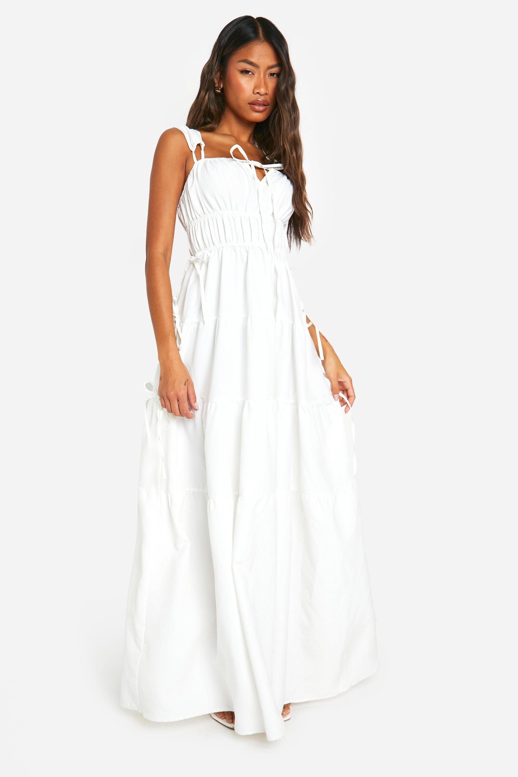 Robe Longue Froncée - Blanc - 46, Blanc