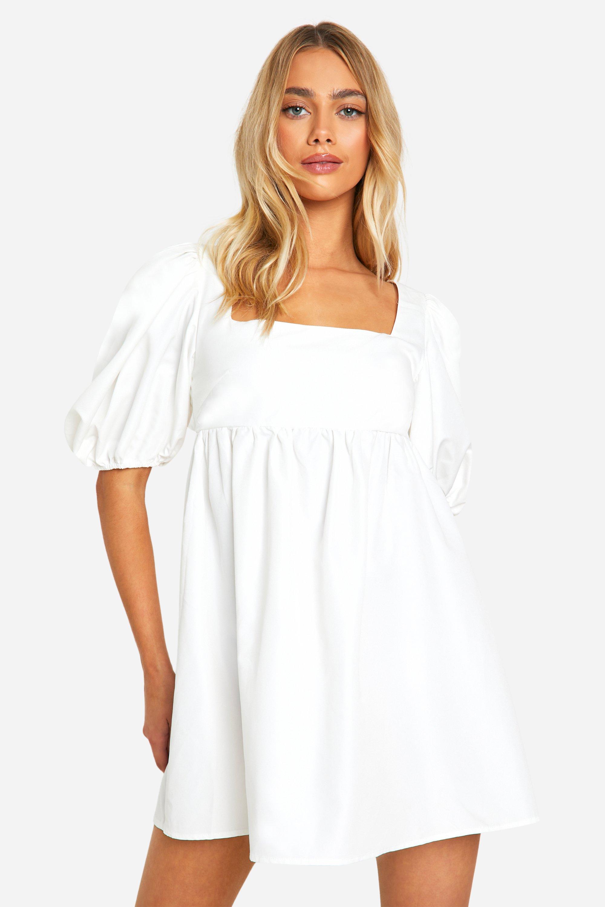 Robe Courte Nouée À Manches Larges - Blanc - 46, Blanc