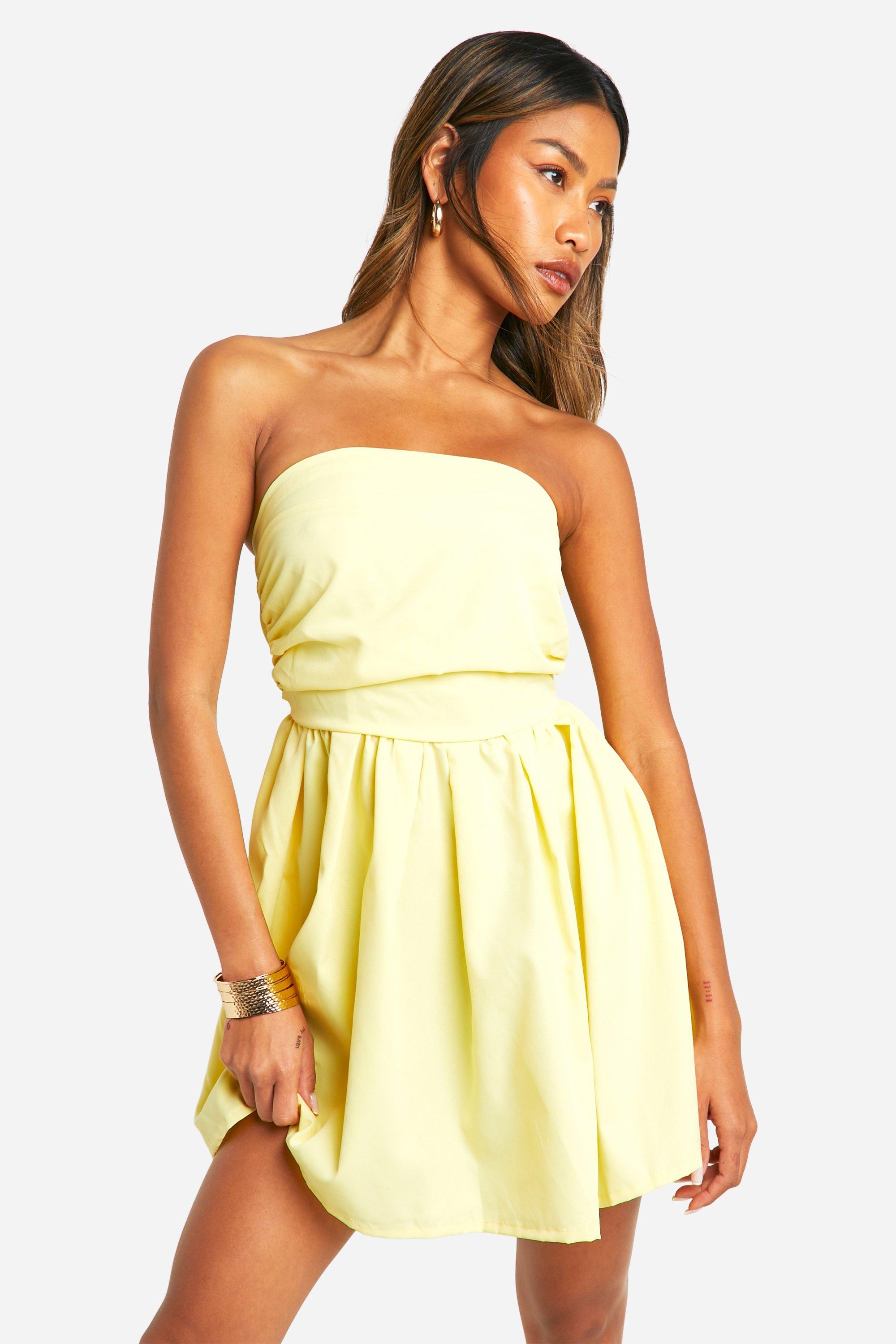 Robe Courte Froncée Avec Haut Bandeau - Citron - 46, Citron