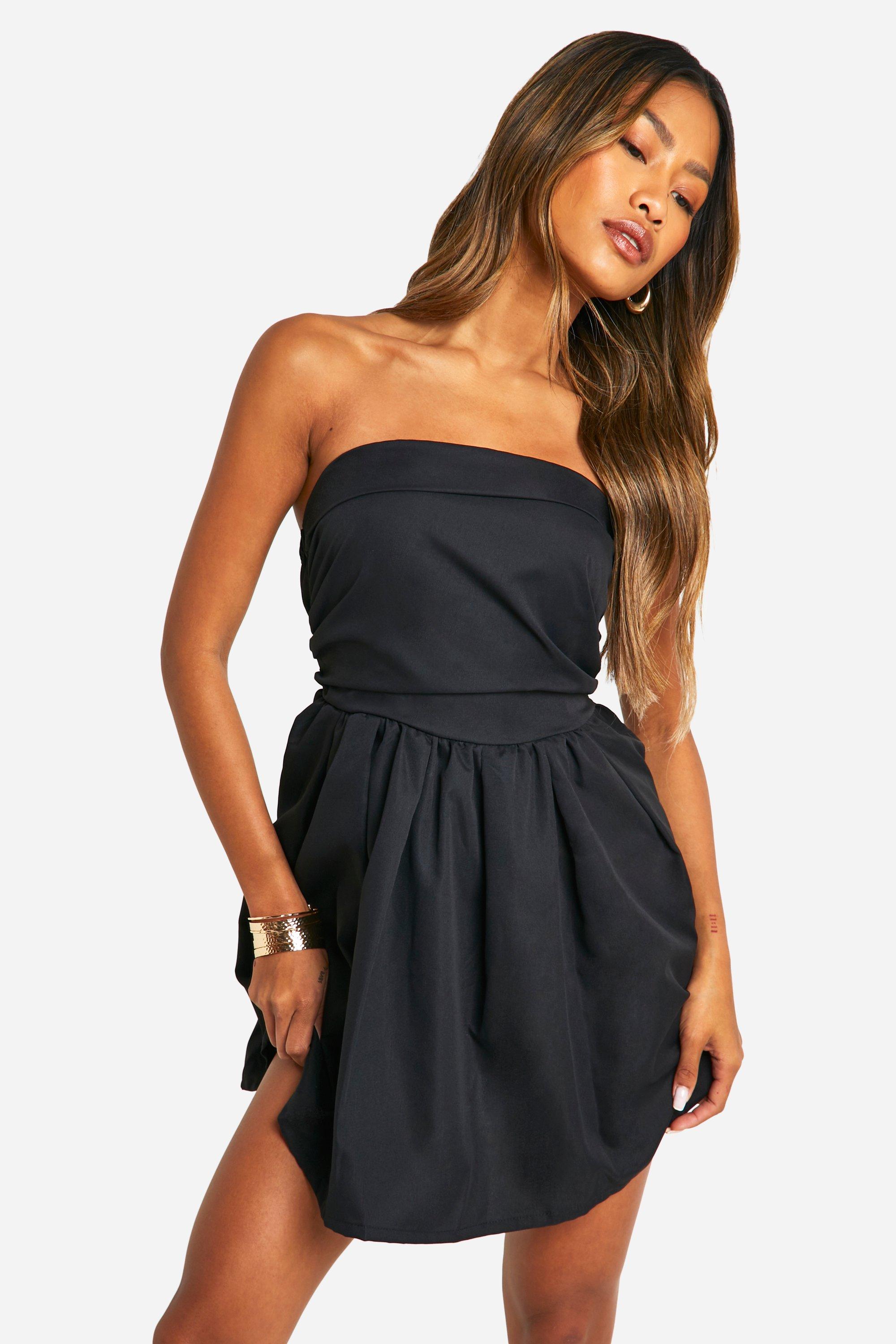 Robe Courte Froncée Avec Haut Bandeau - Noir - 46, Noir