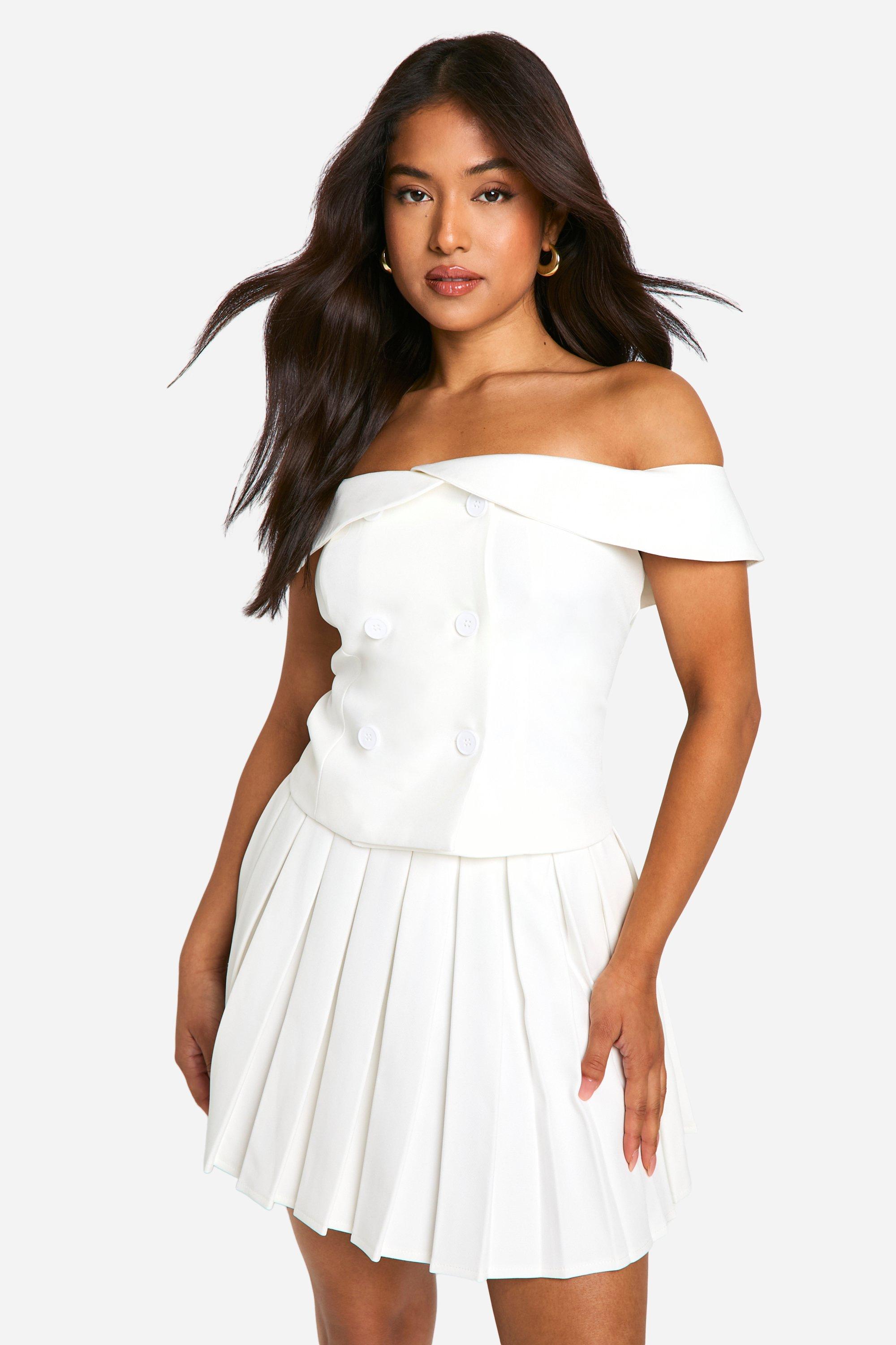 Boohoo Petite Geweven Geplooid Mini Rokje, Ivory