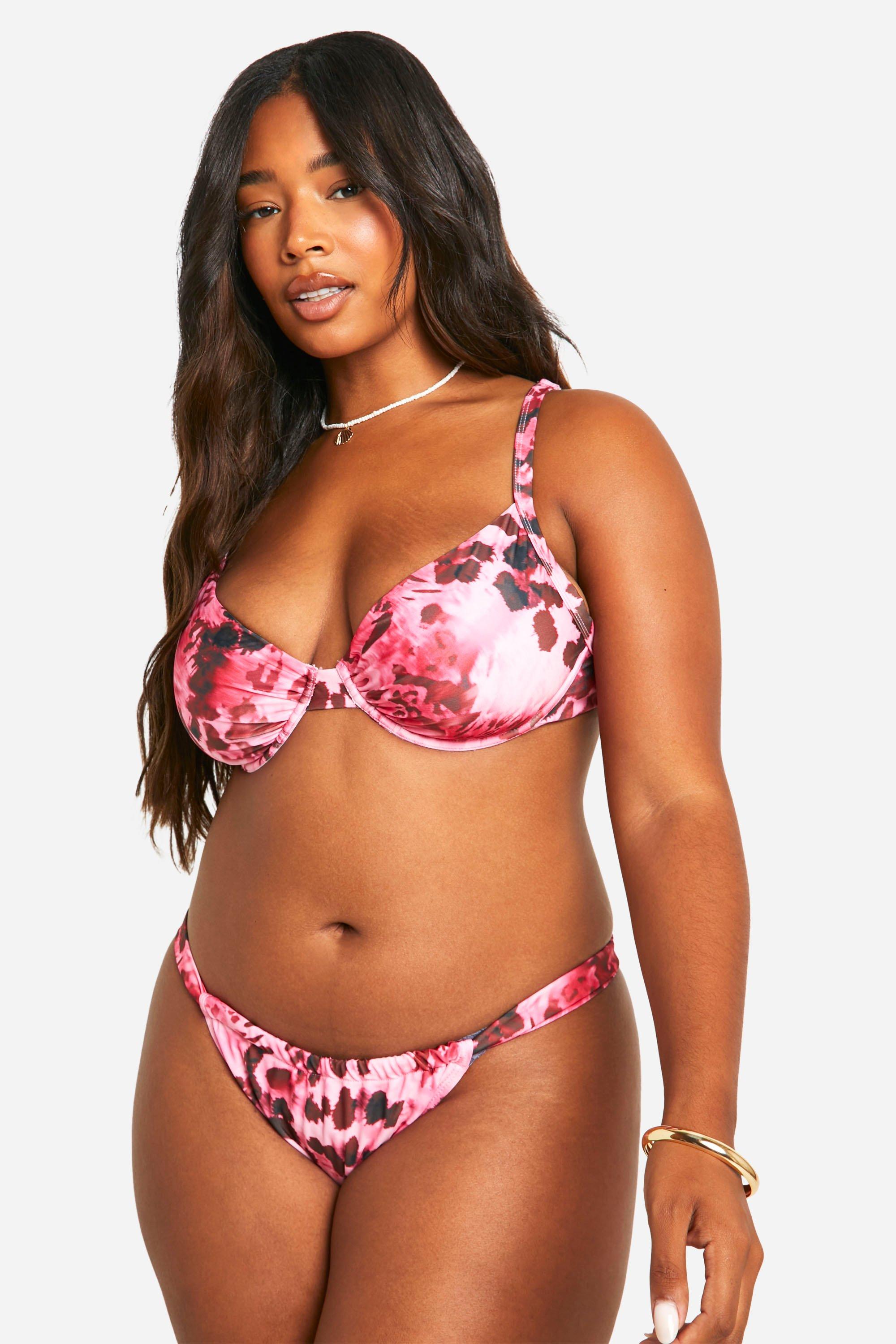 Boohoo Plus Abstracte Dierenprint Bikini, Pink