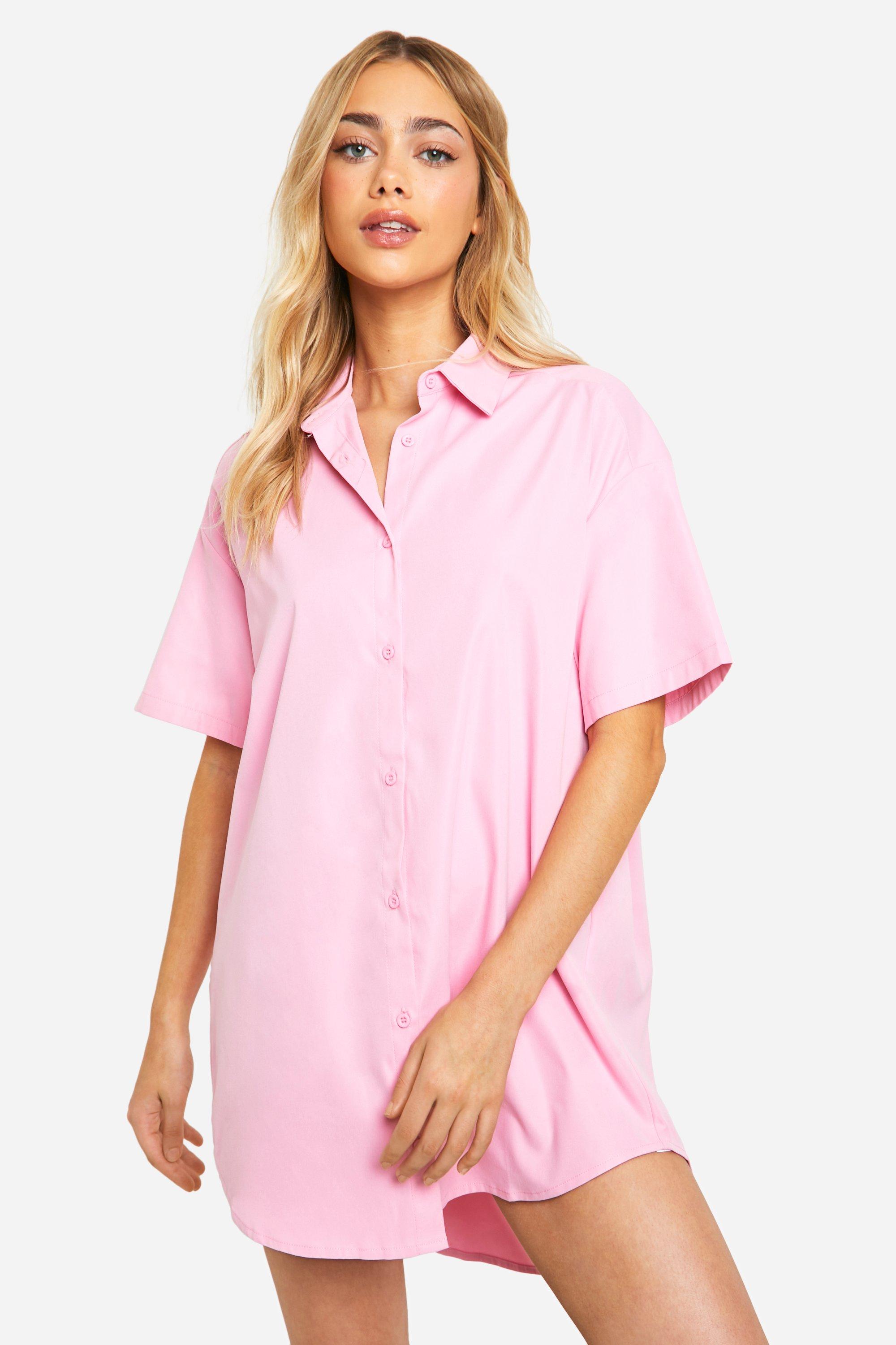 Boohoo Poplin Short Sleeve Shirt Dress, Pink