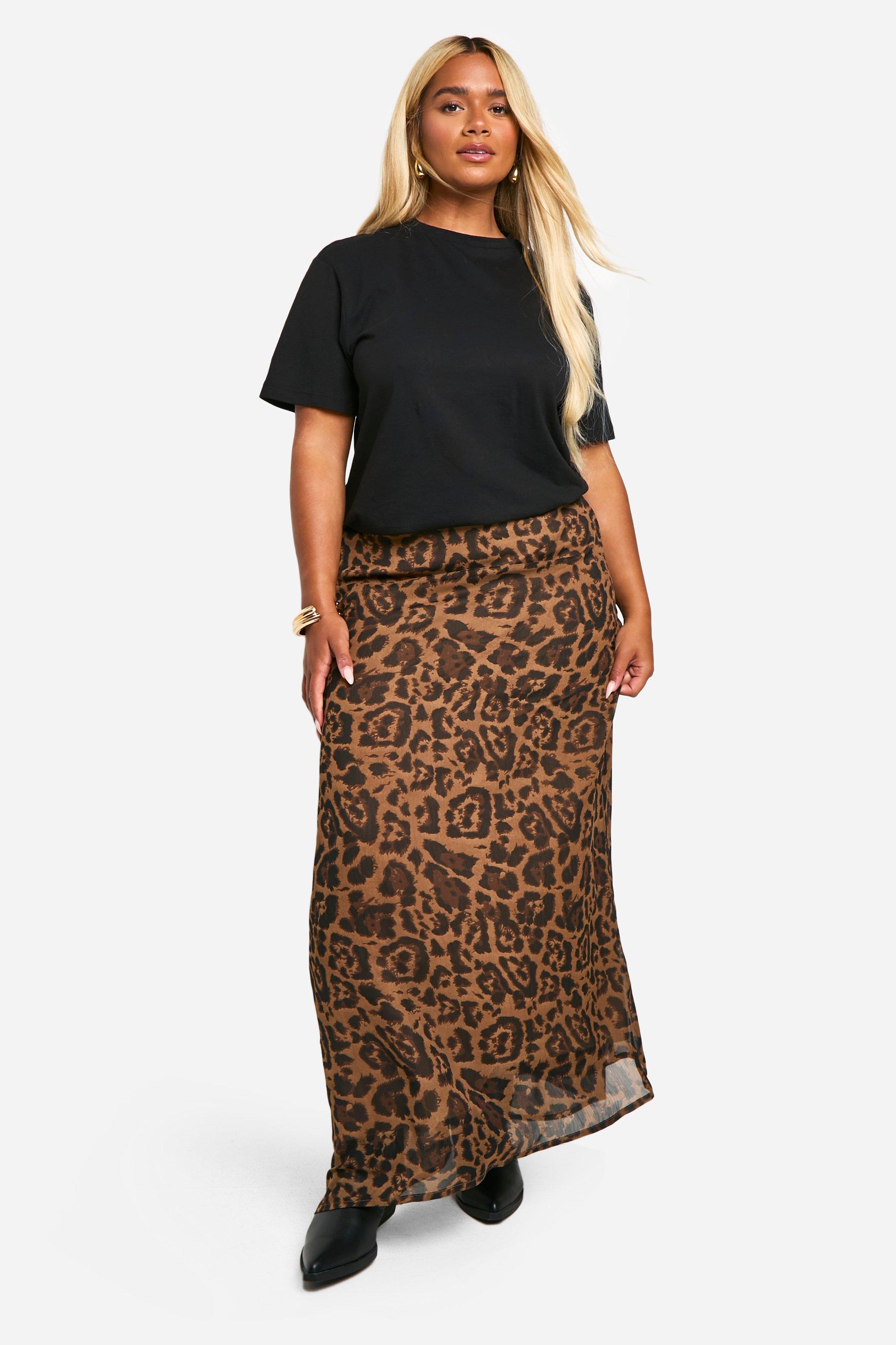 Boohoo Plus Dierenprint Maxi Rok, Brown