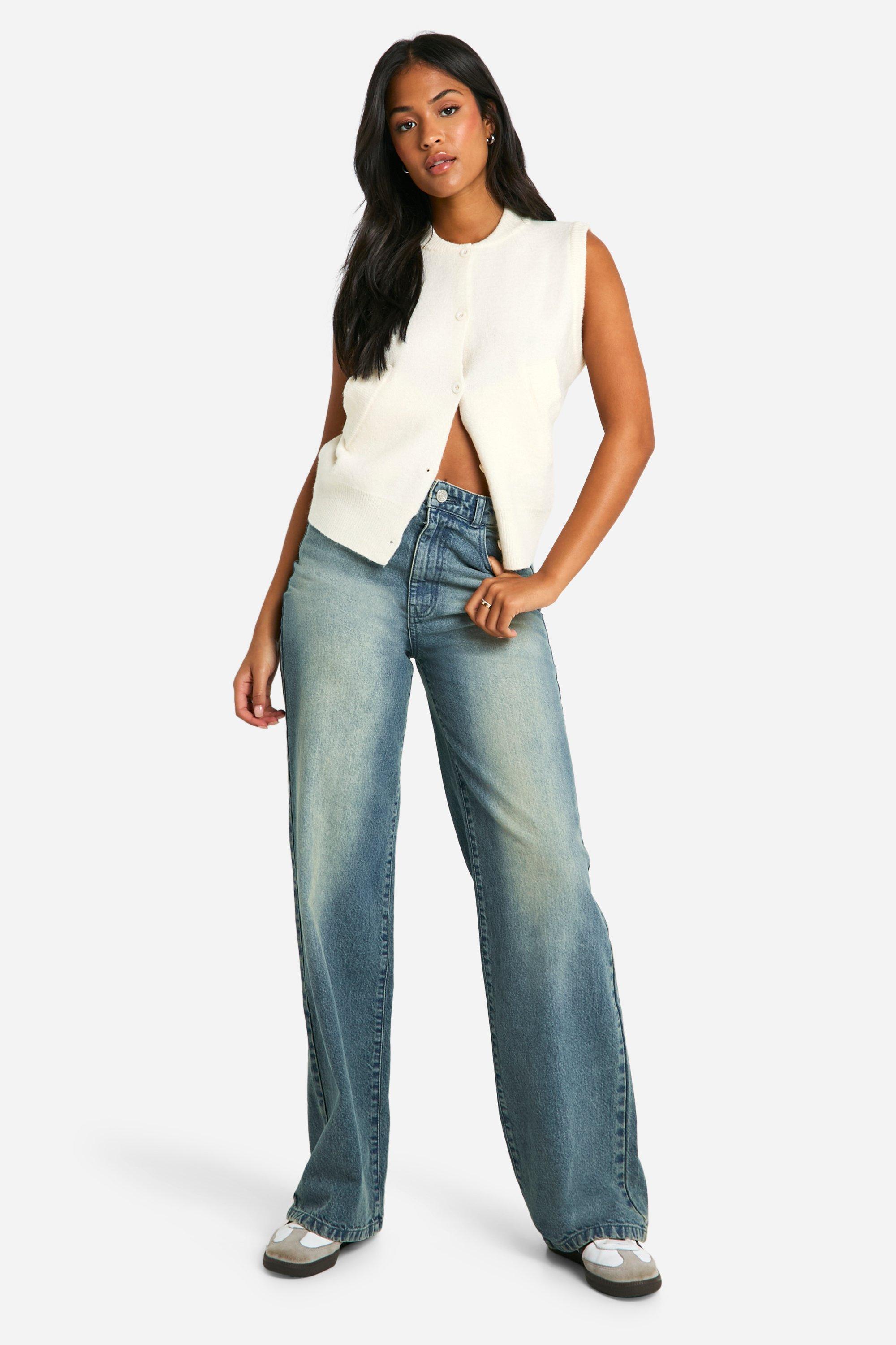 Boohoo Tall Basic High Waist Wide Leg Jeans, Ice Blue