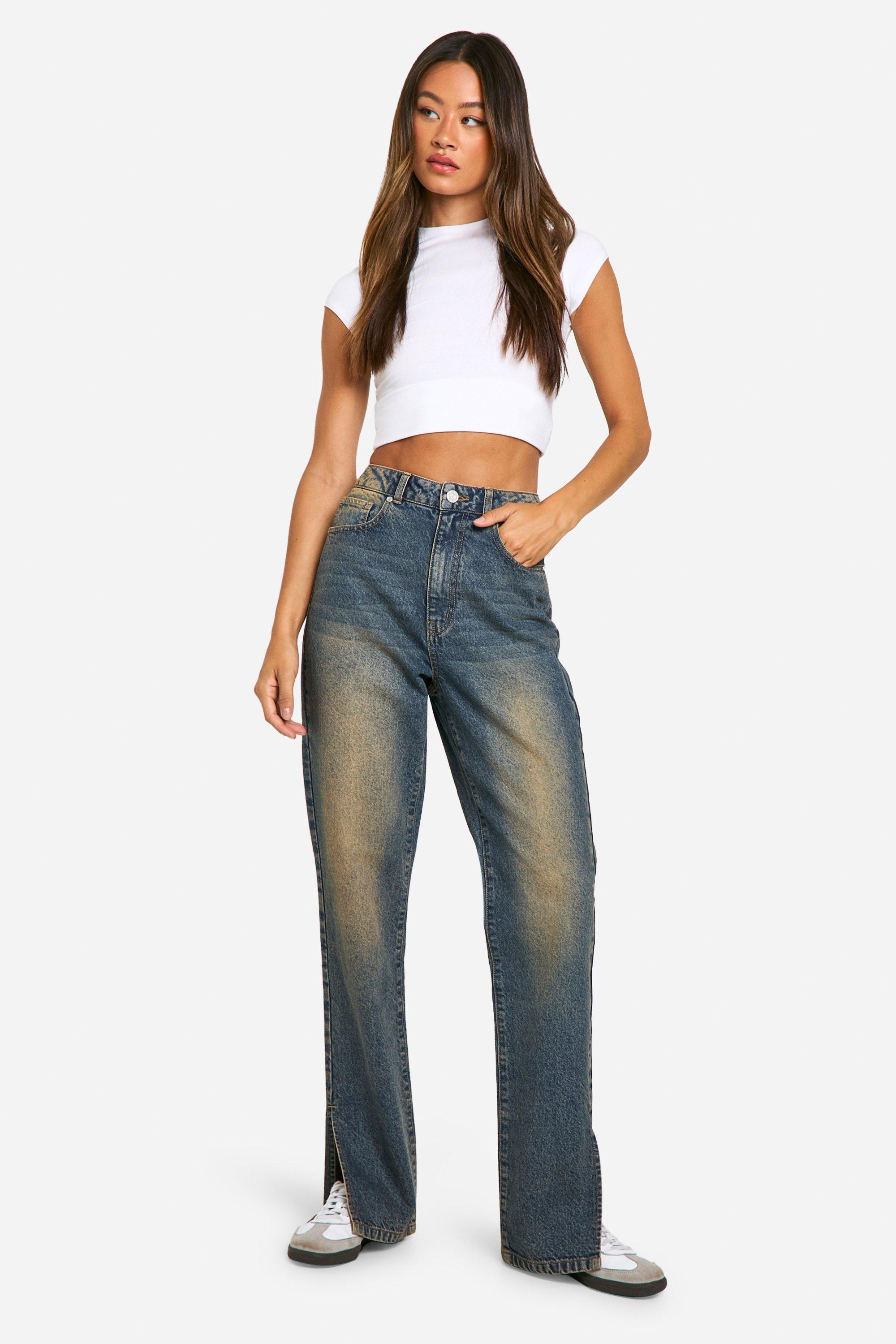 Boohoo Tall Basic Jeans Met Split En Rechte Pijpen, Vintage Wash