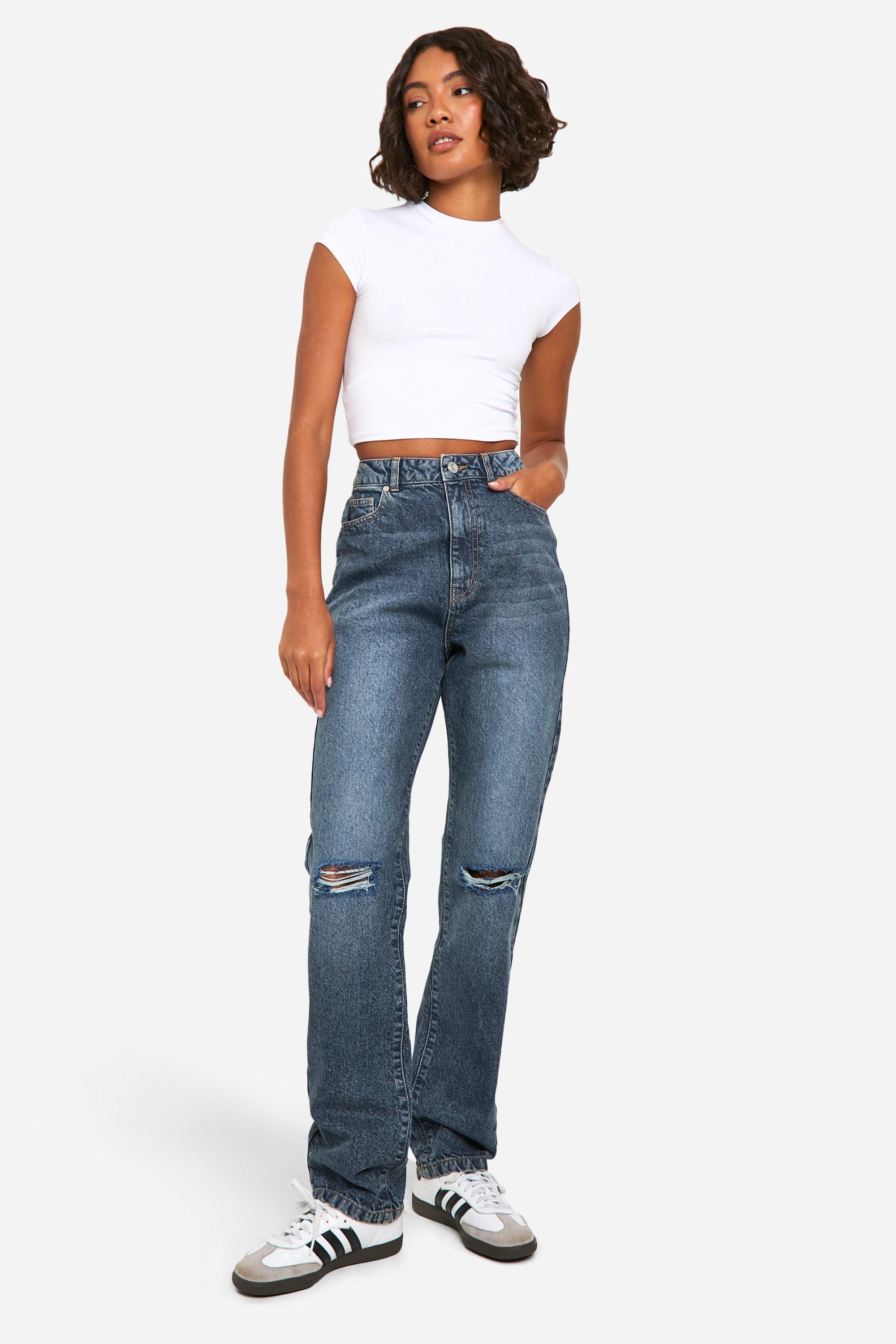 Boohoo Tall Basic High Waist Jeans Met Rechte Pijpen, Vintage Blue