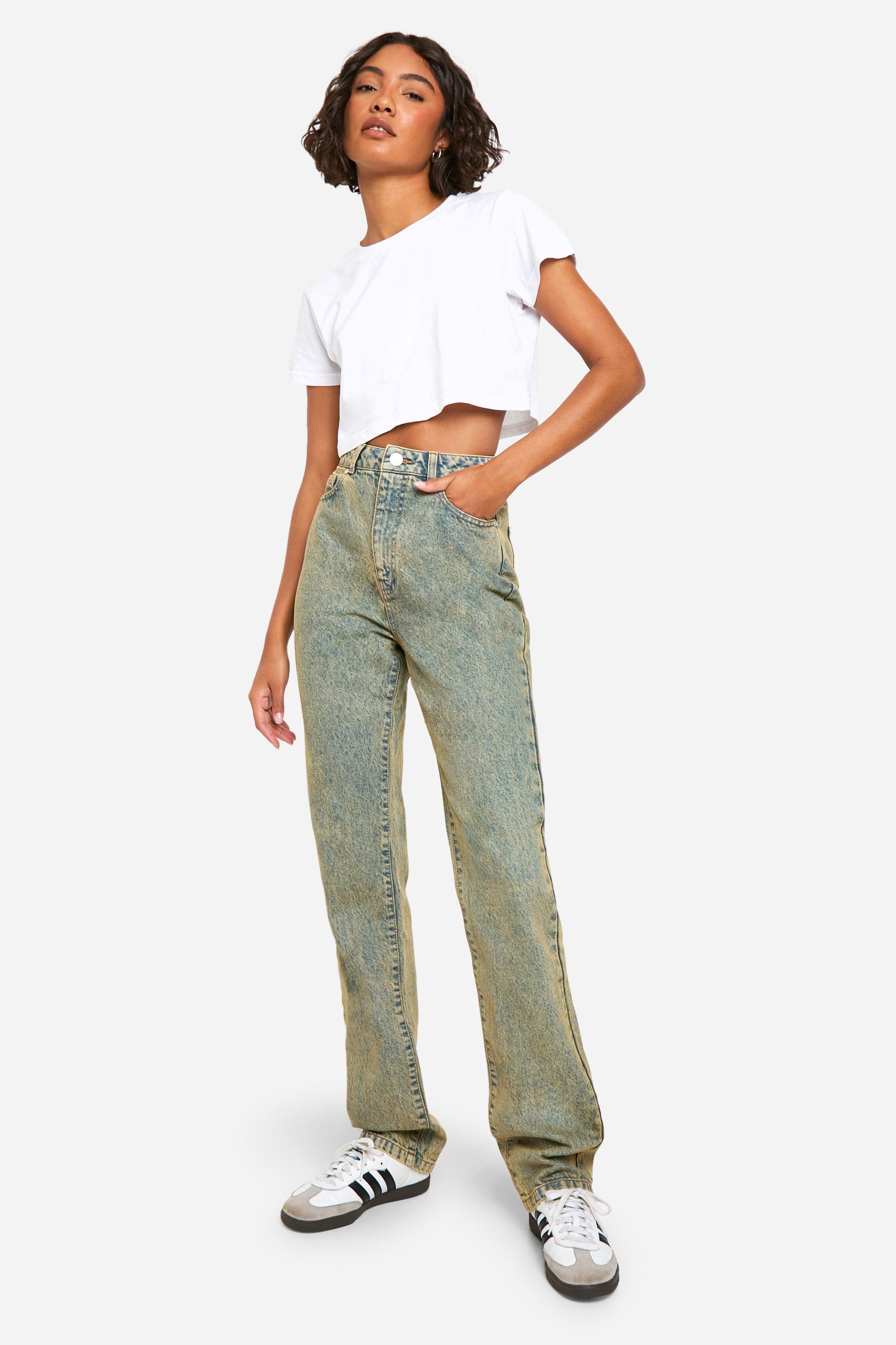 Boohoo Tall Basic High Waist Jeans Met Rechte Pijpen, Light Sand