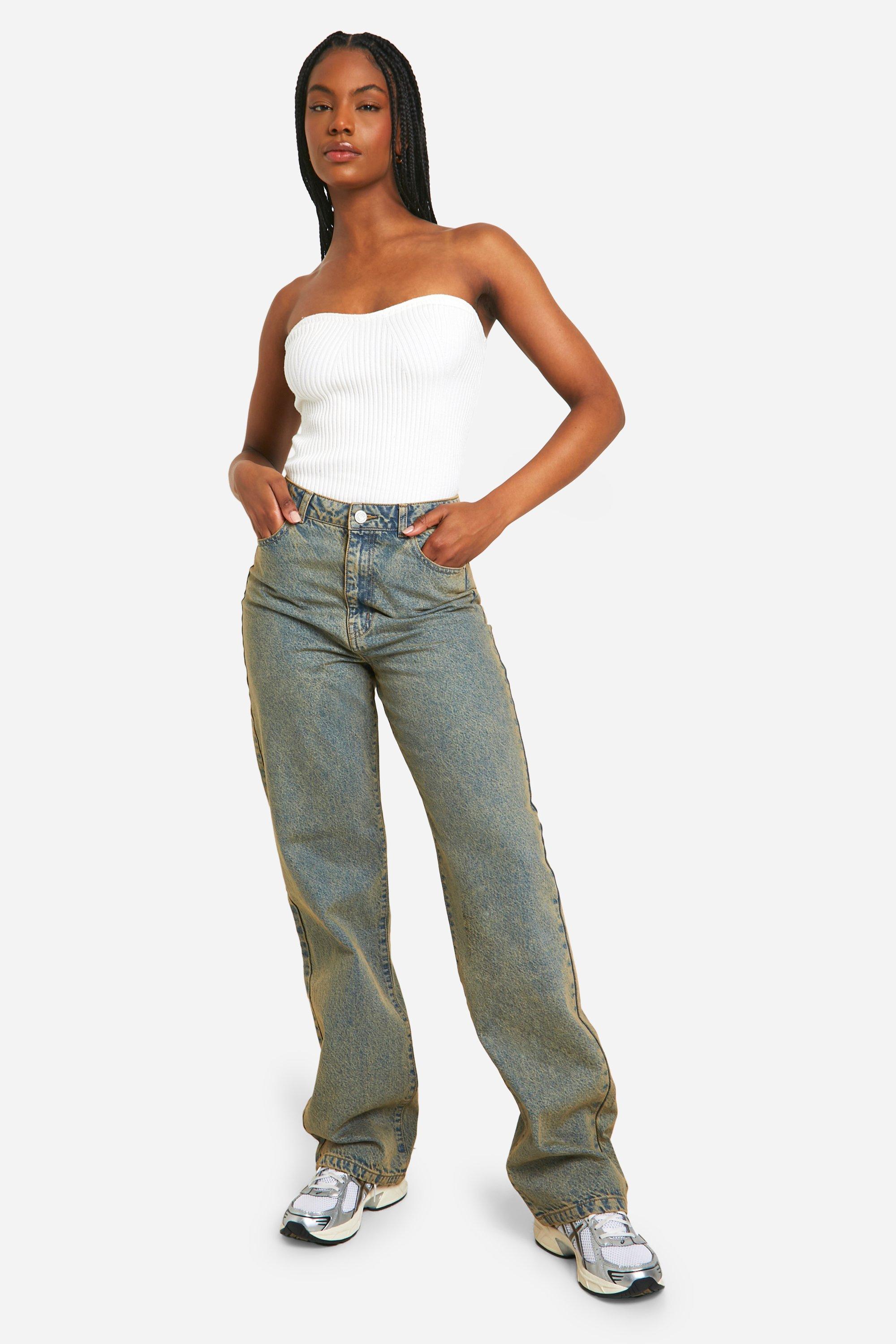 Boohoo Tall Basic High Waist Boyfriend Jeans, Dark Sand