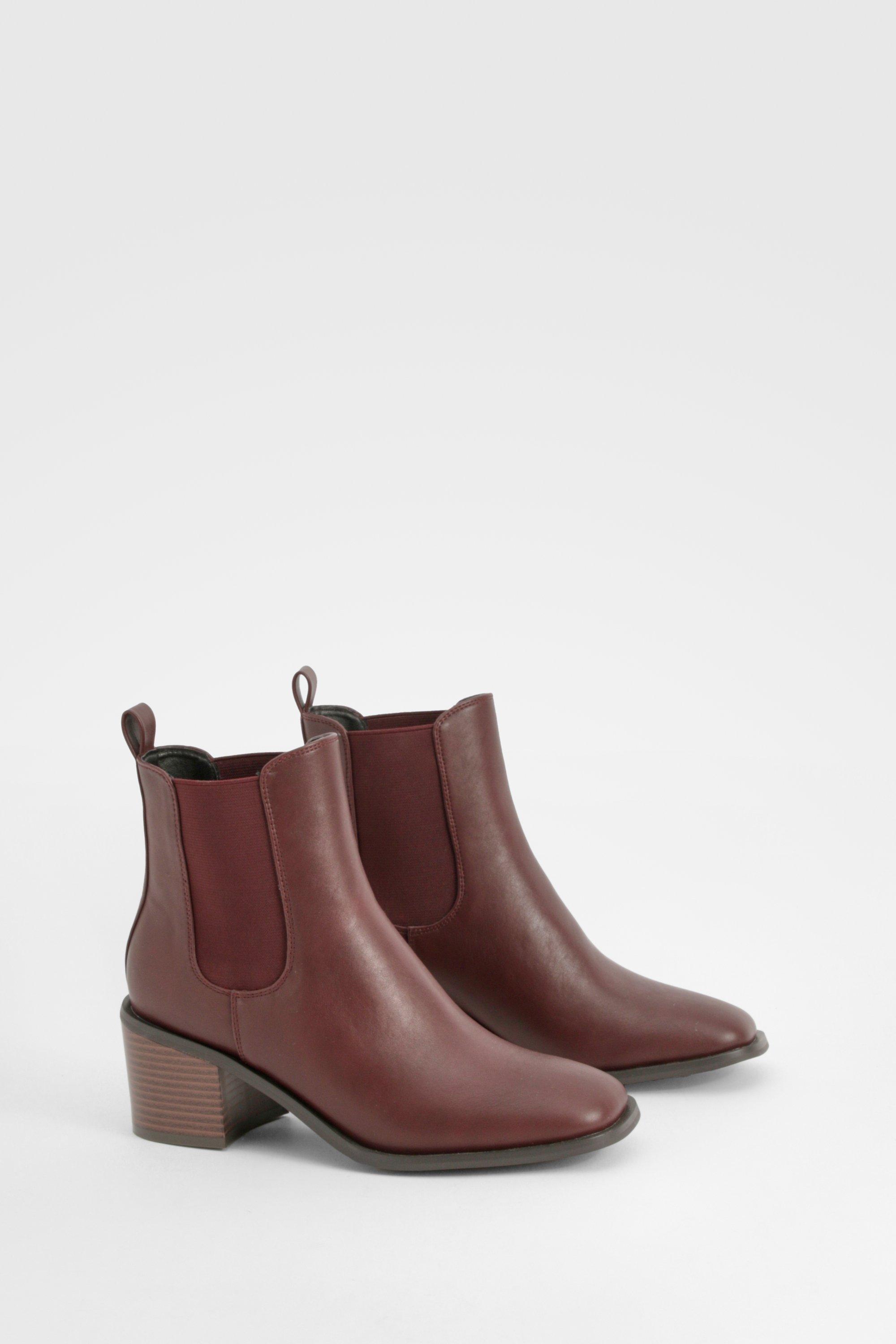 Boohoo Enkellaarzen Met Blokhakken En Label, Oxblood
