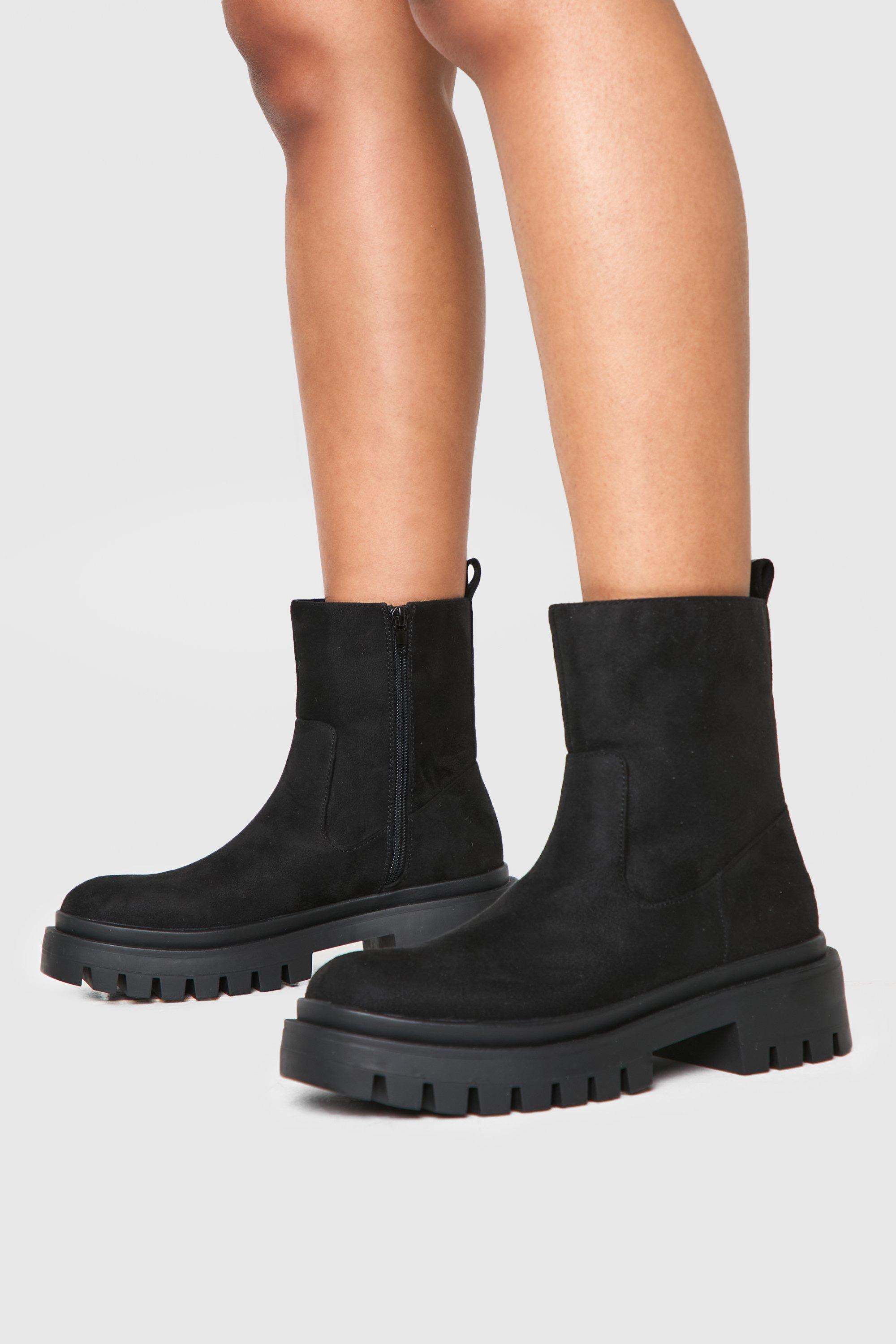 Boohoo Chelsea Boots Met Label En Brede Schacht, Black