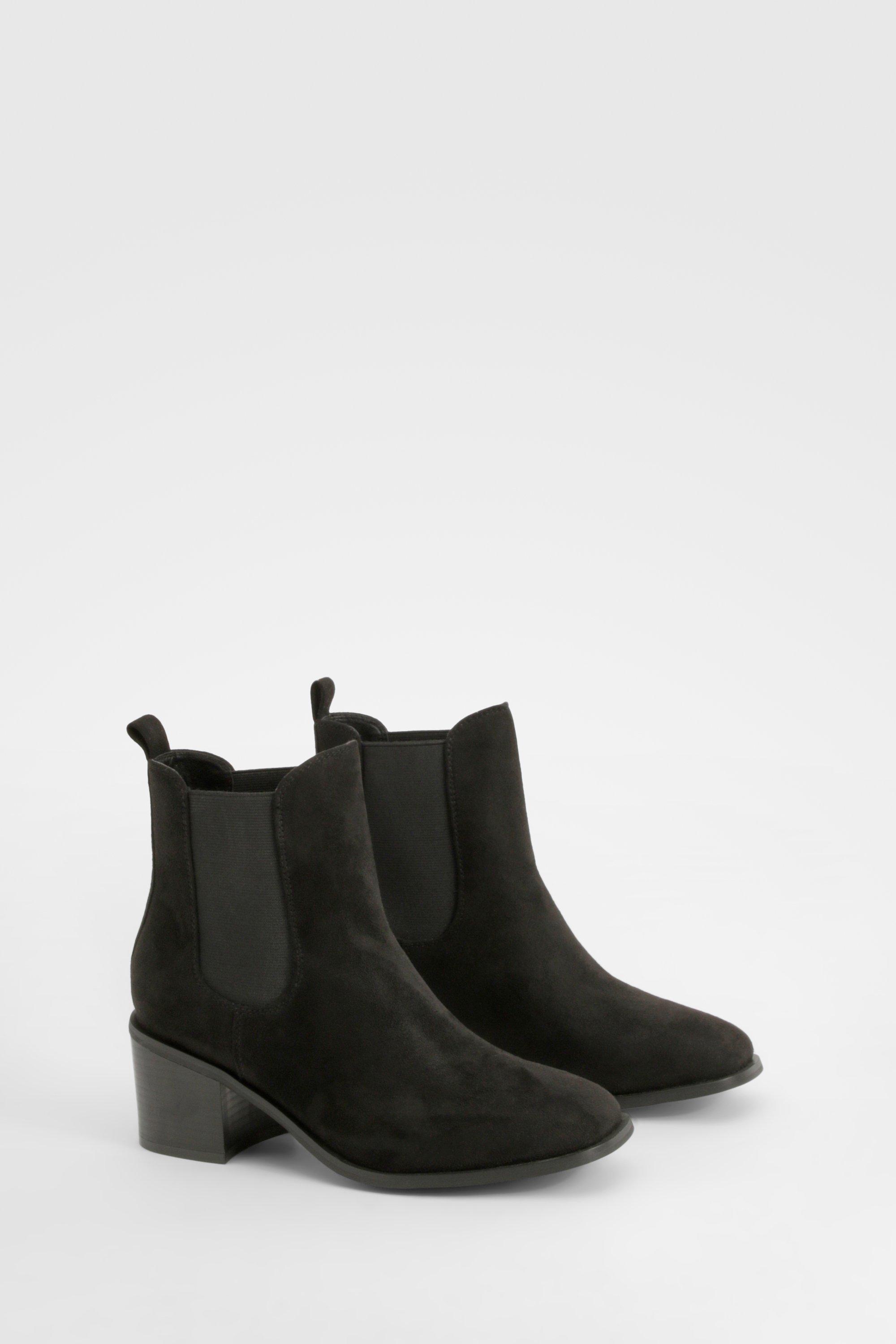 Boohoo Brede Lage Enkellaarsjes Met Blokhak En Paneel, Black