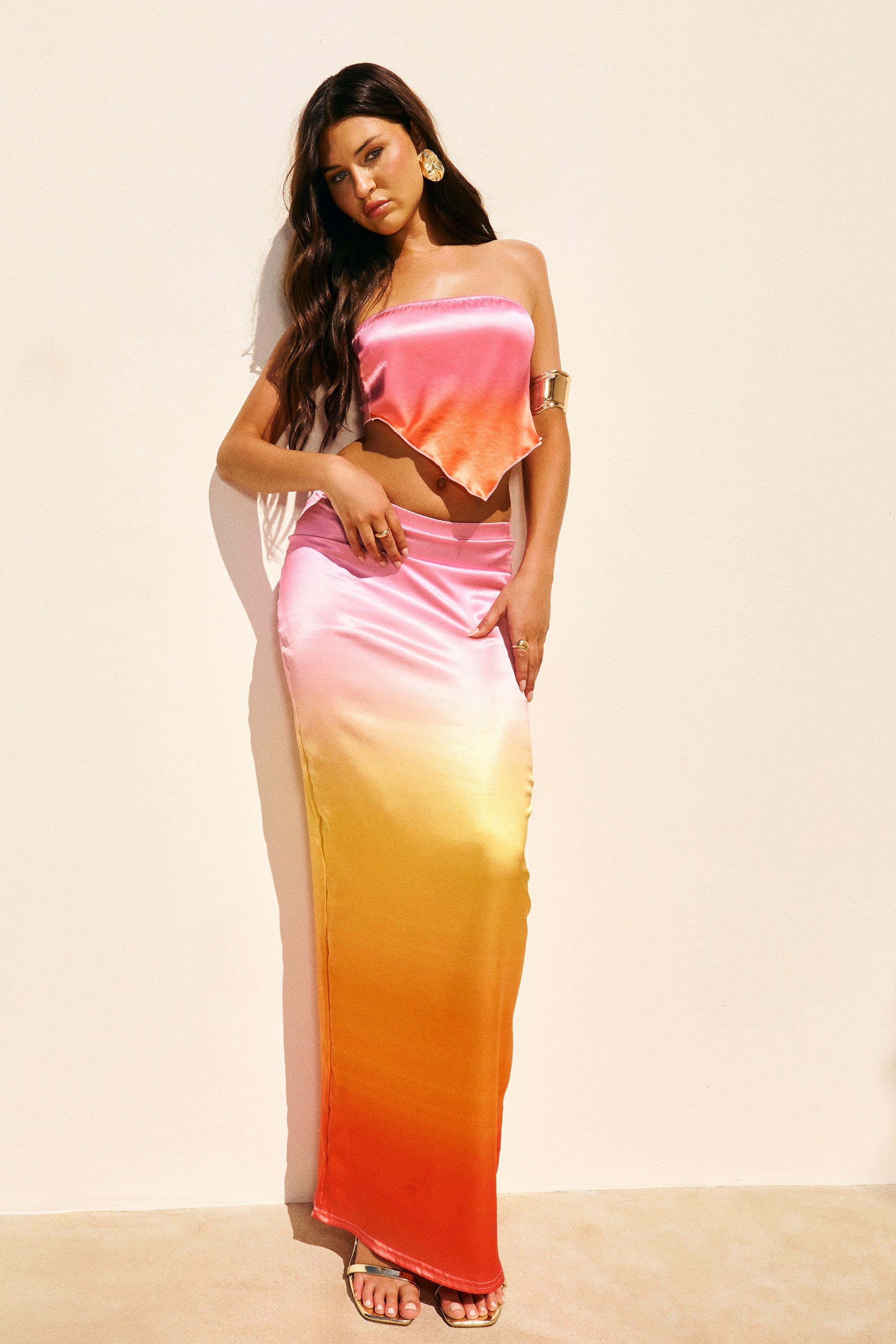 Image of Ombre Satin Maxi Skirt, Multi