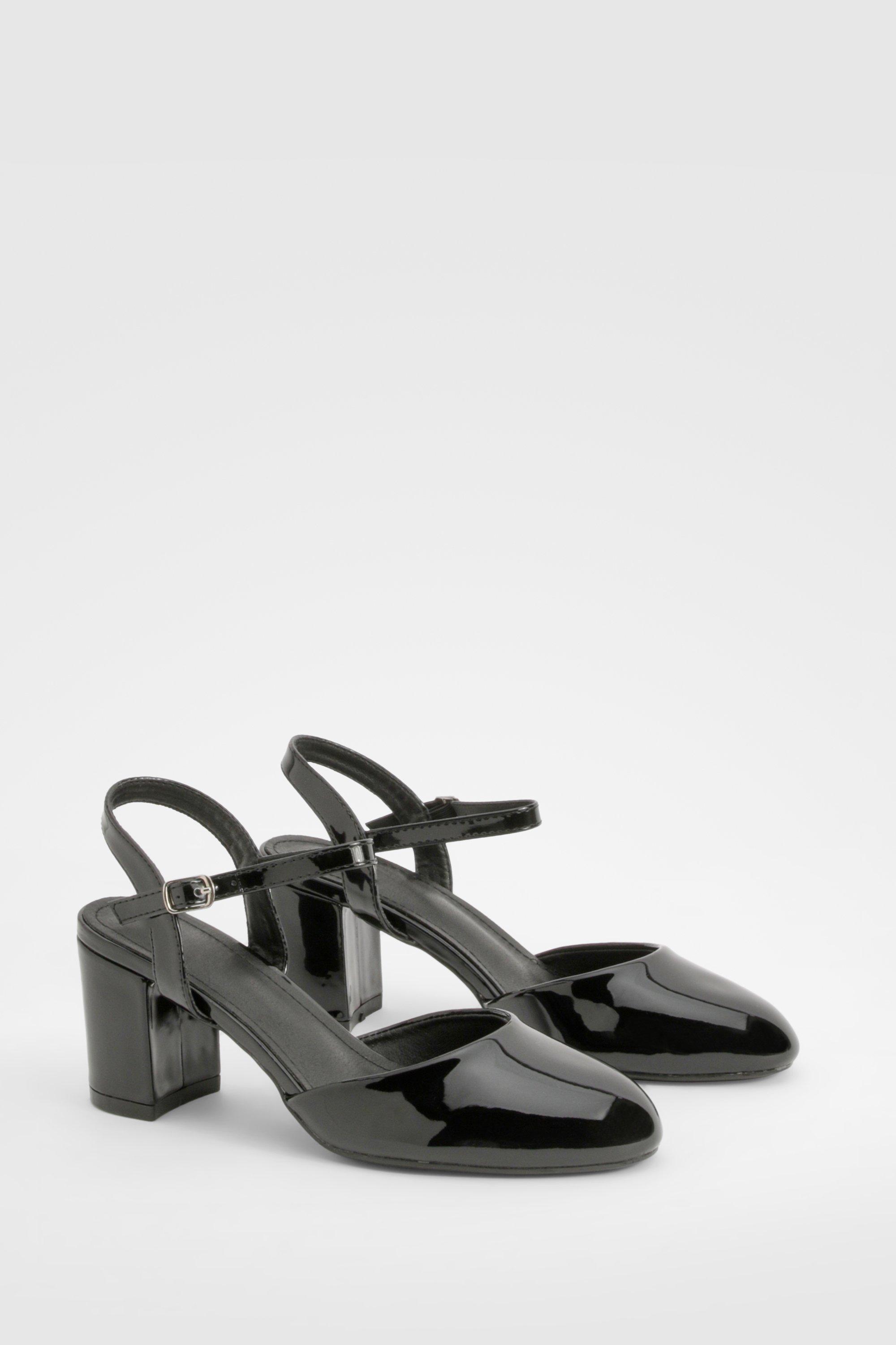 Image of Patent Block Heel Court Shoes, Nero