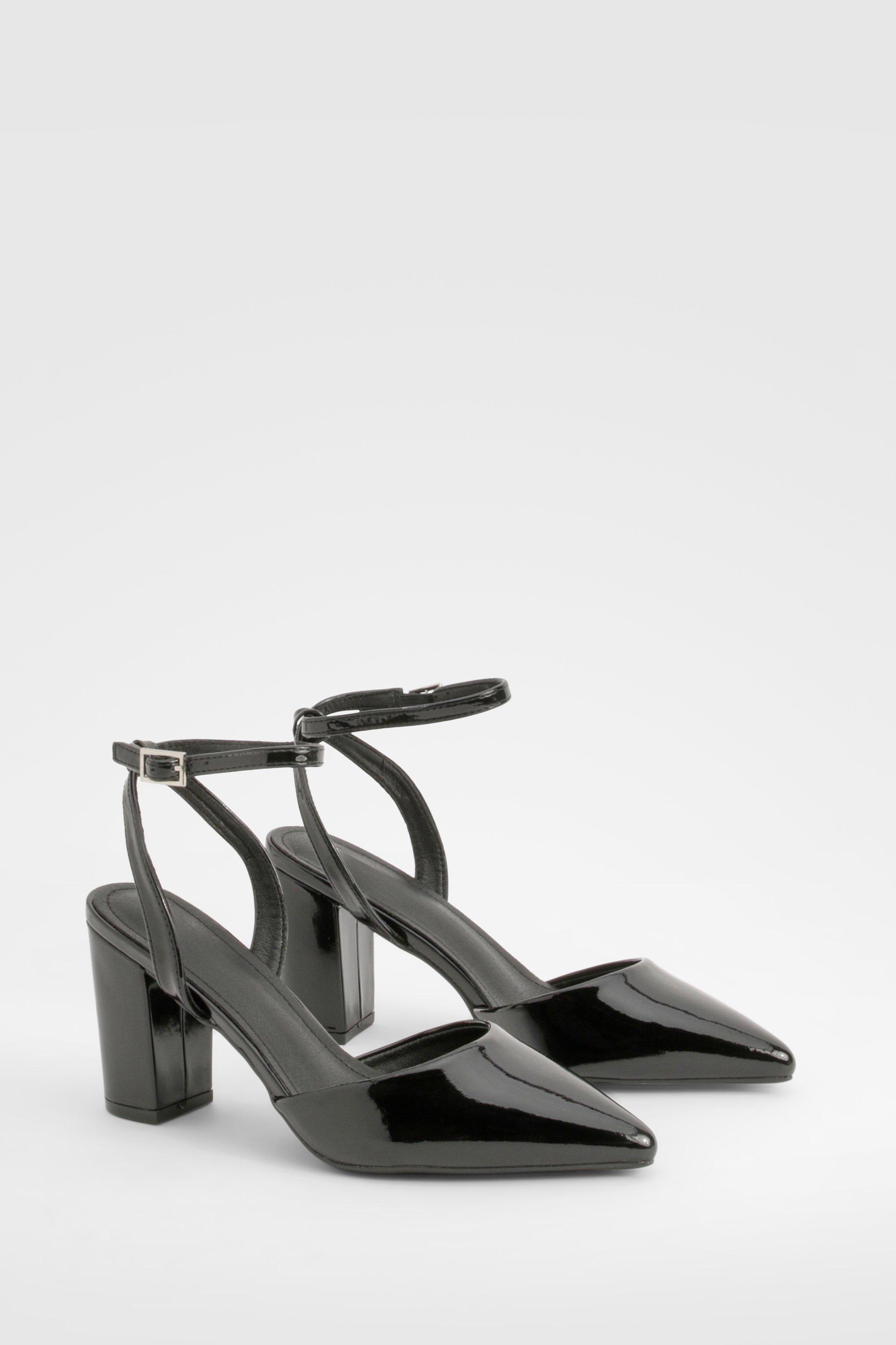 Image of Patent Block Heel Court Shoes, Nero