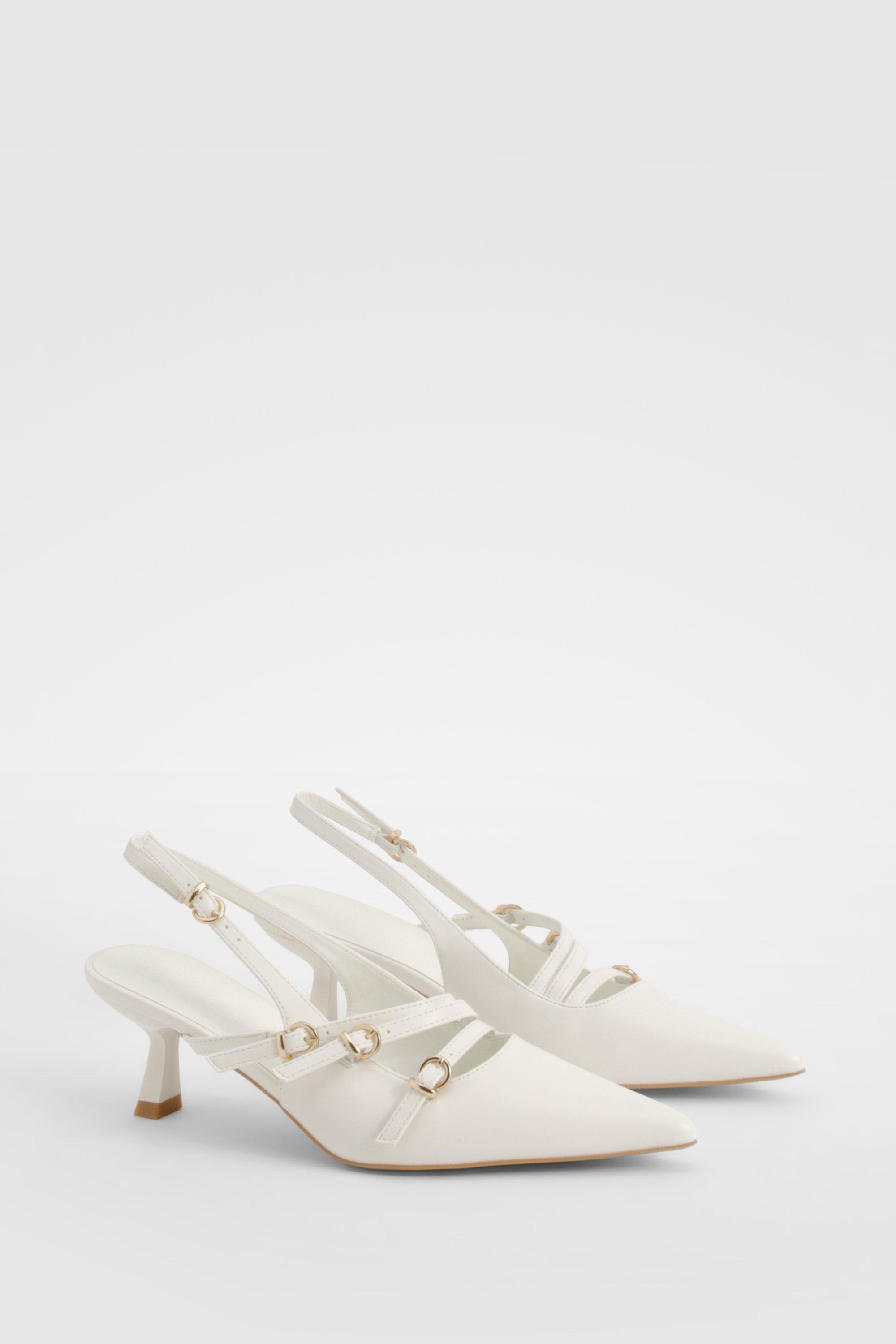 Image of Buckle Detail Slingback Court Shoes, Bianco