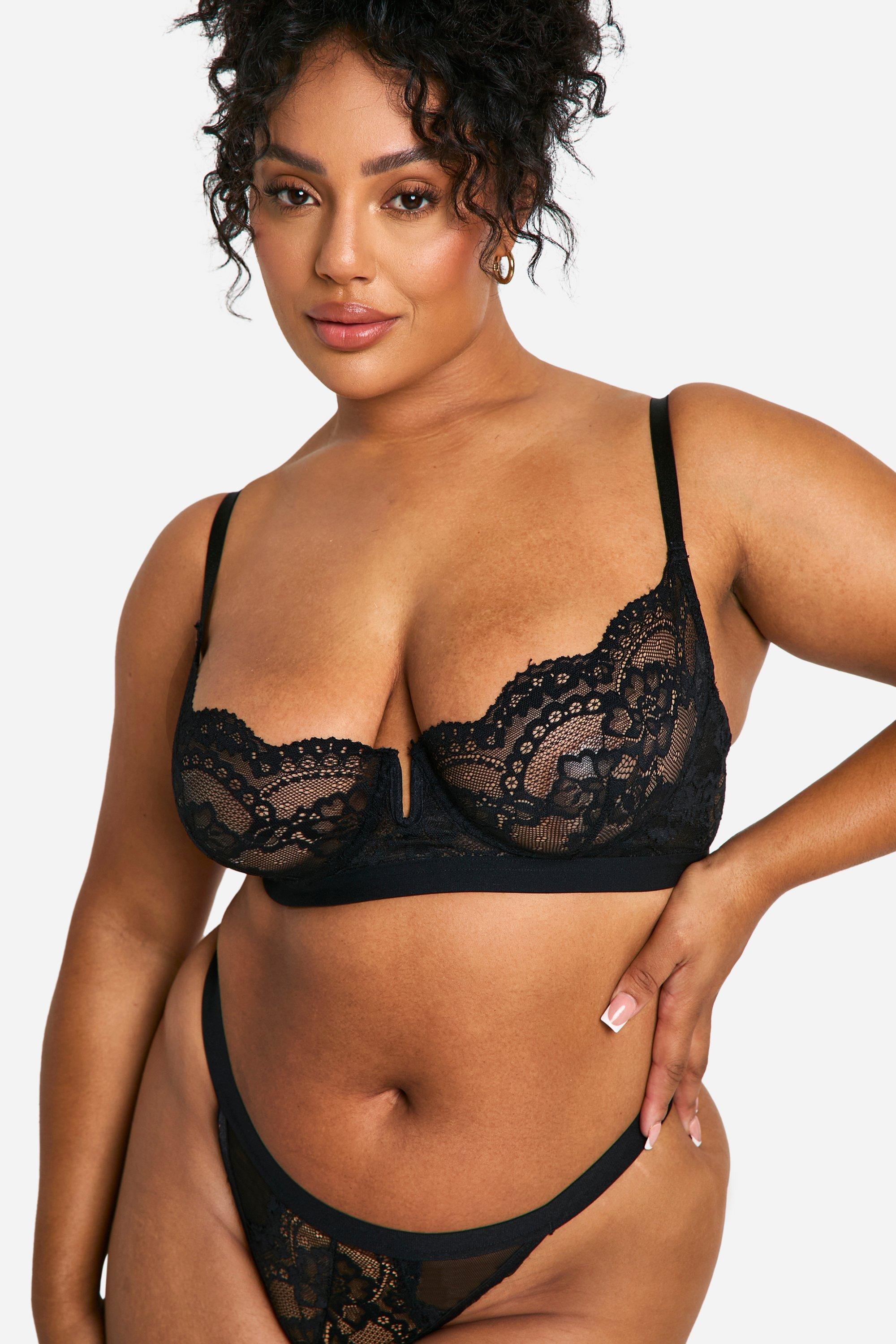 Womens Lace Underwire Balcony Bra - Black - 38E, Black
