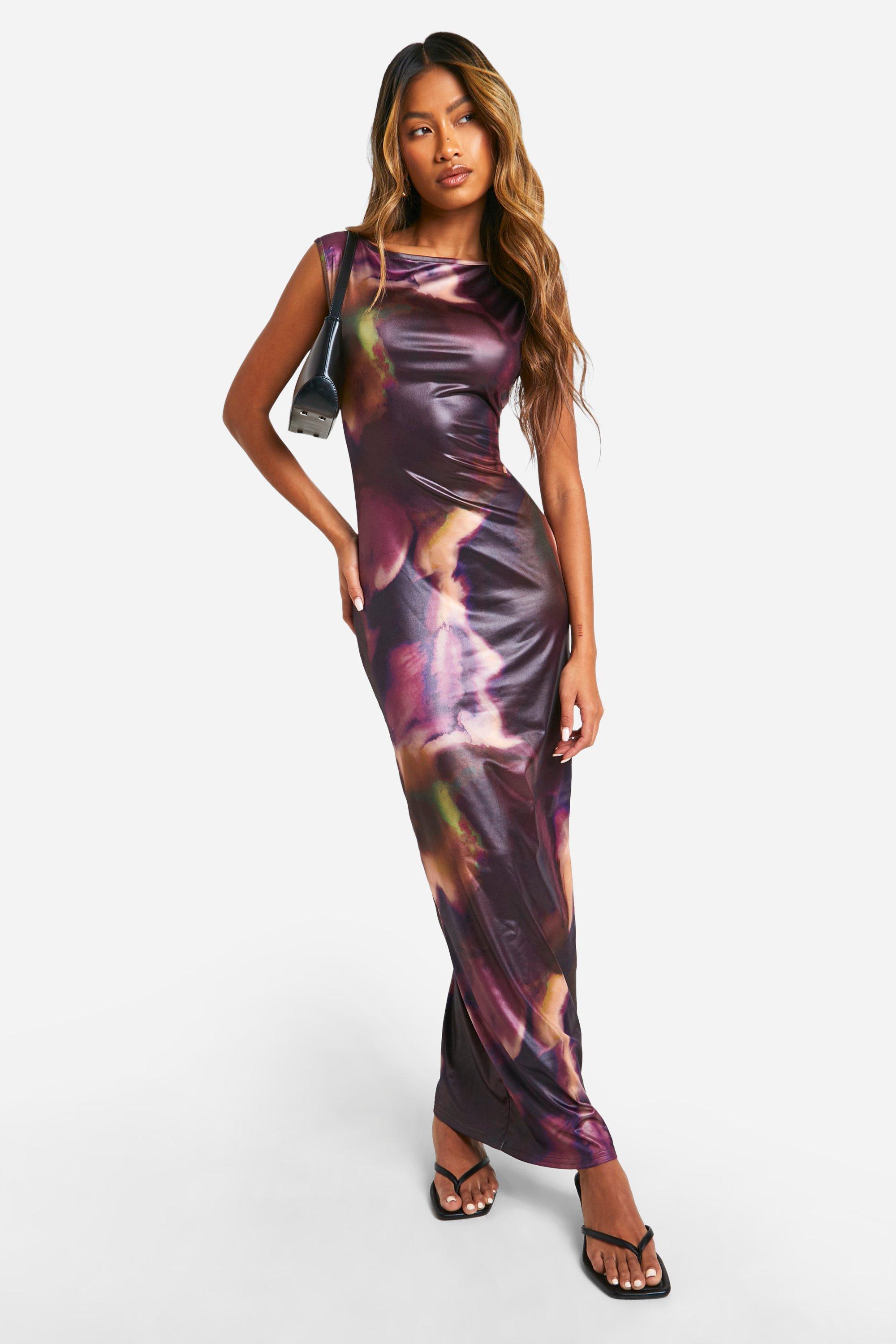 Womens Coated Pu Column Dress - Black - 18, Black