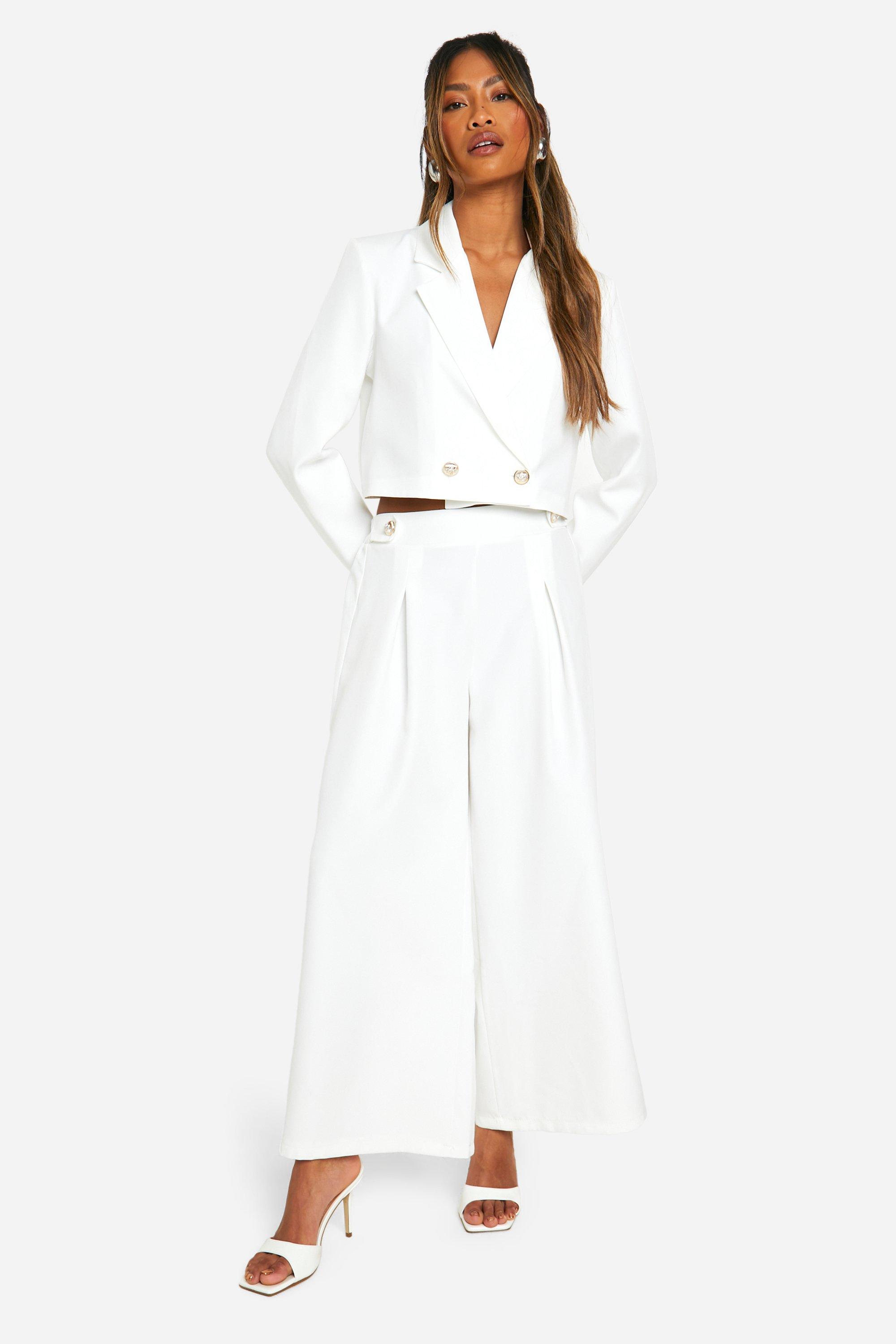 Boohoo Tab Detail Wide Leg Tailored Culottes, Ivory