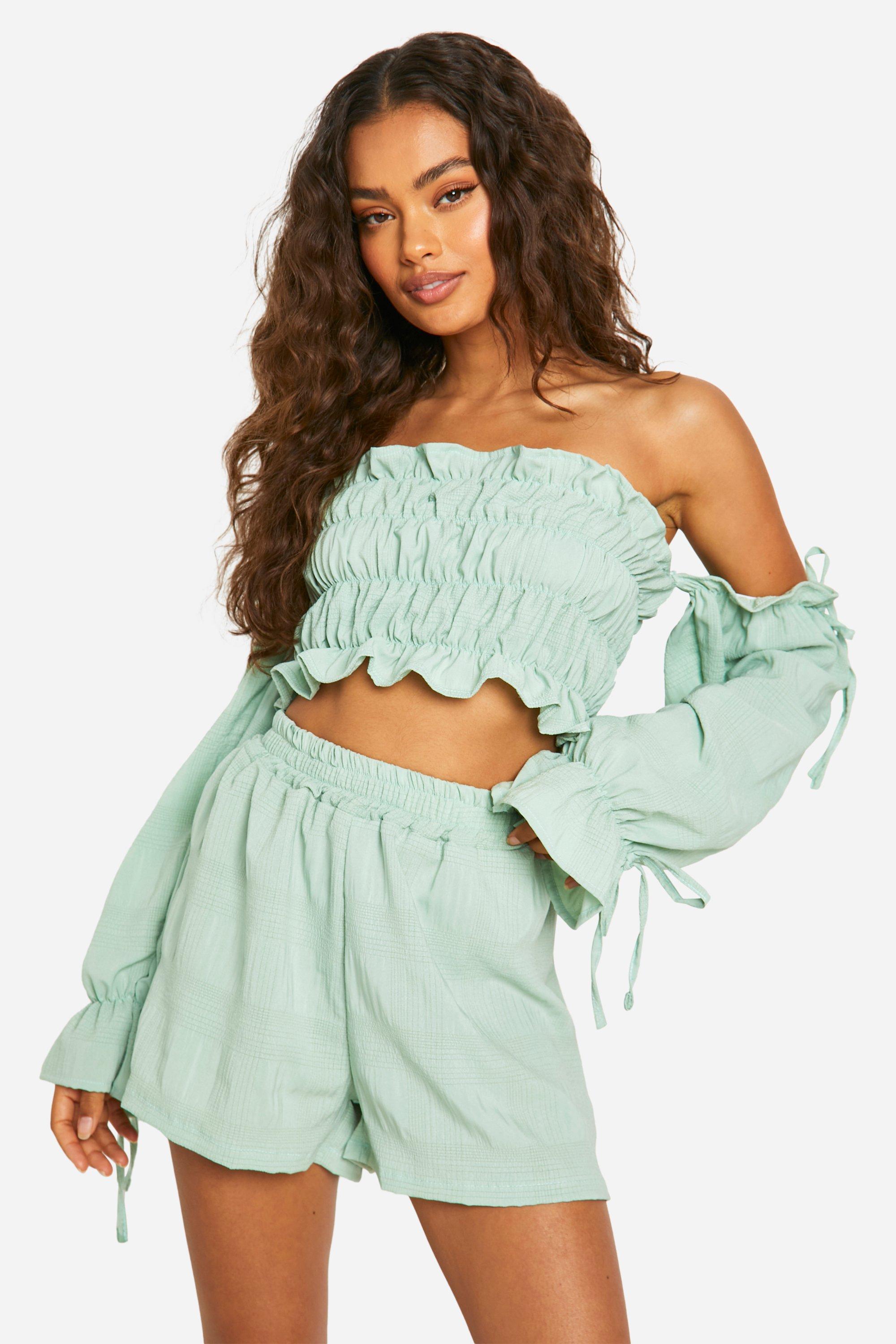 Ensemble Fronce Avec Crop Top Et Short - Vert Mastic - 38, V
