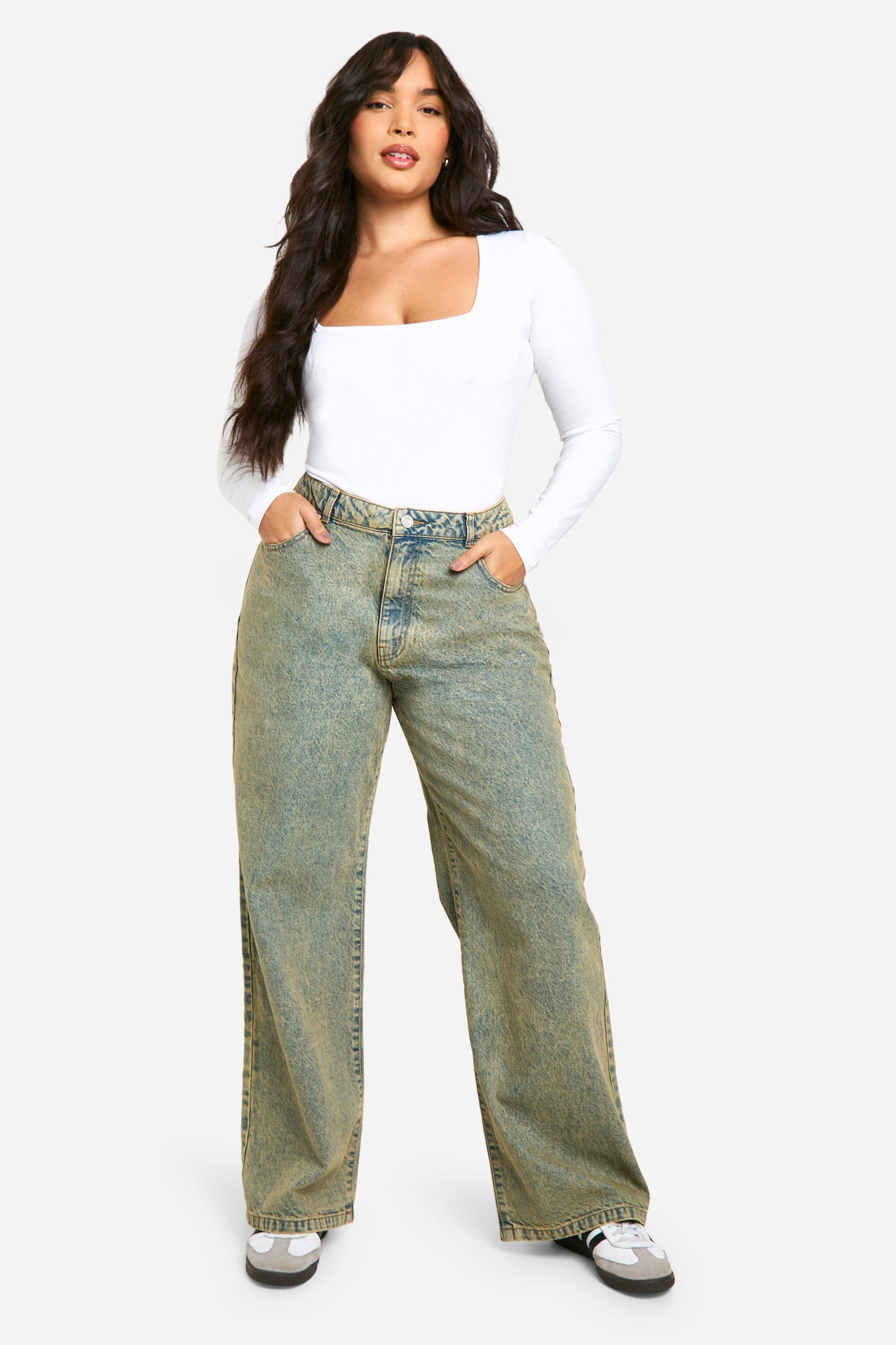 Boohoo Plus Basic High Waist Boyfriend Jeans, Light Sand