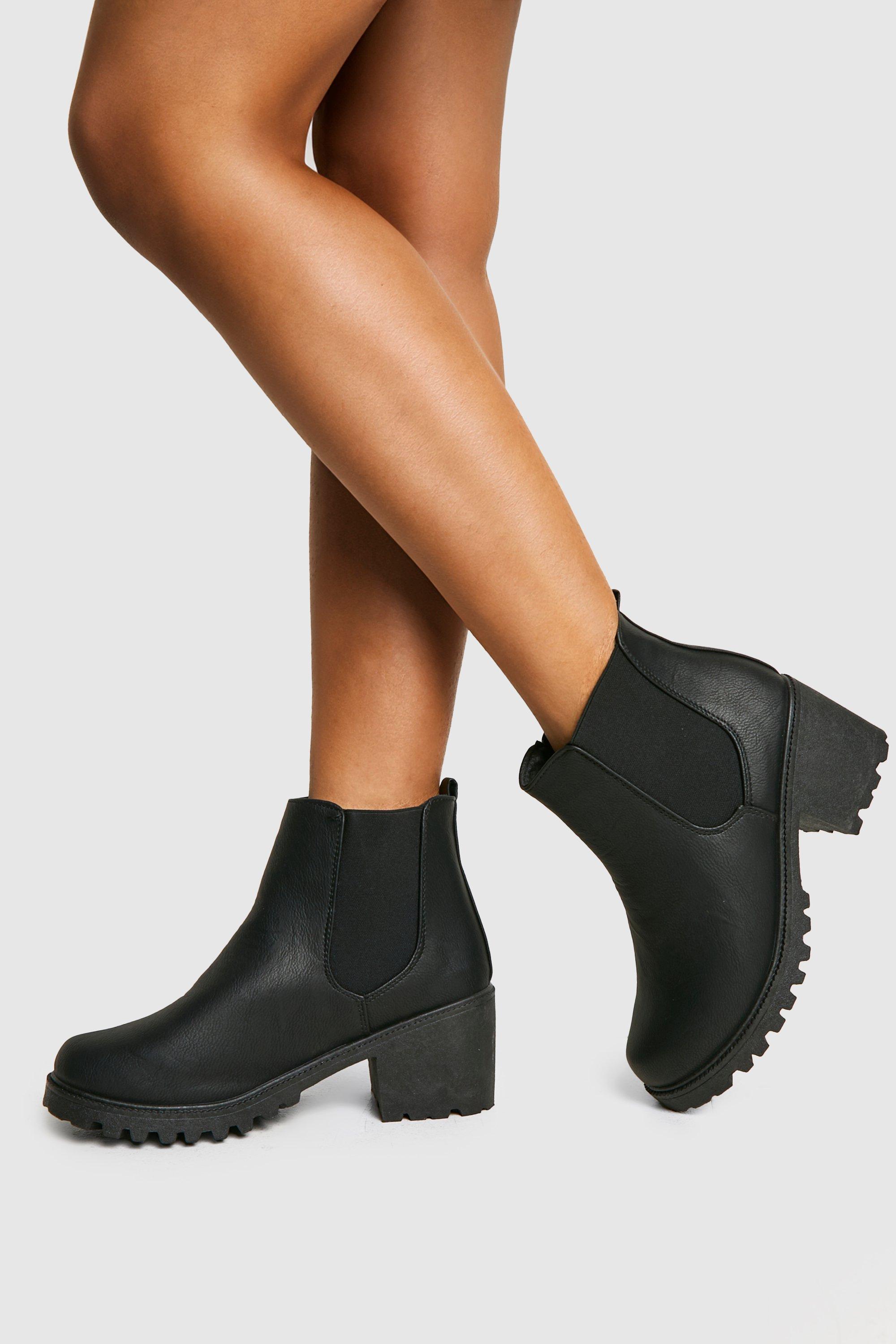 Boohoo Brede Stevige Elastische Chelsea Boots, Black