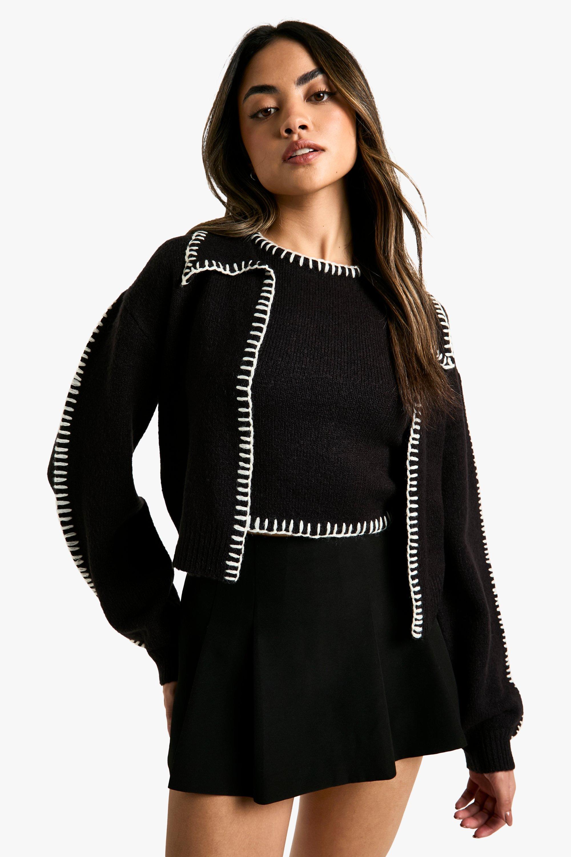 Ensemble En Maille Avec Crop Top Et Gilet - Noir - L, Noir