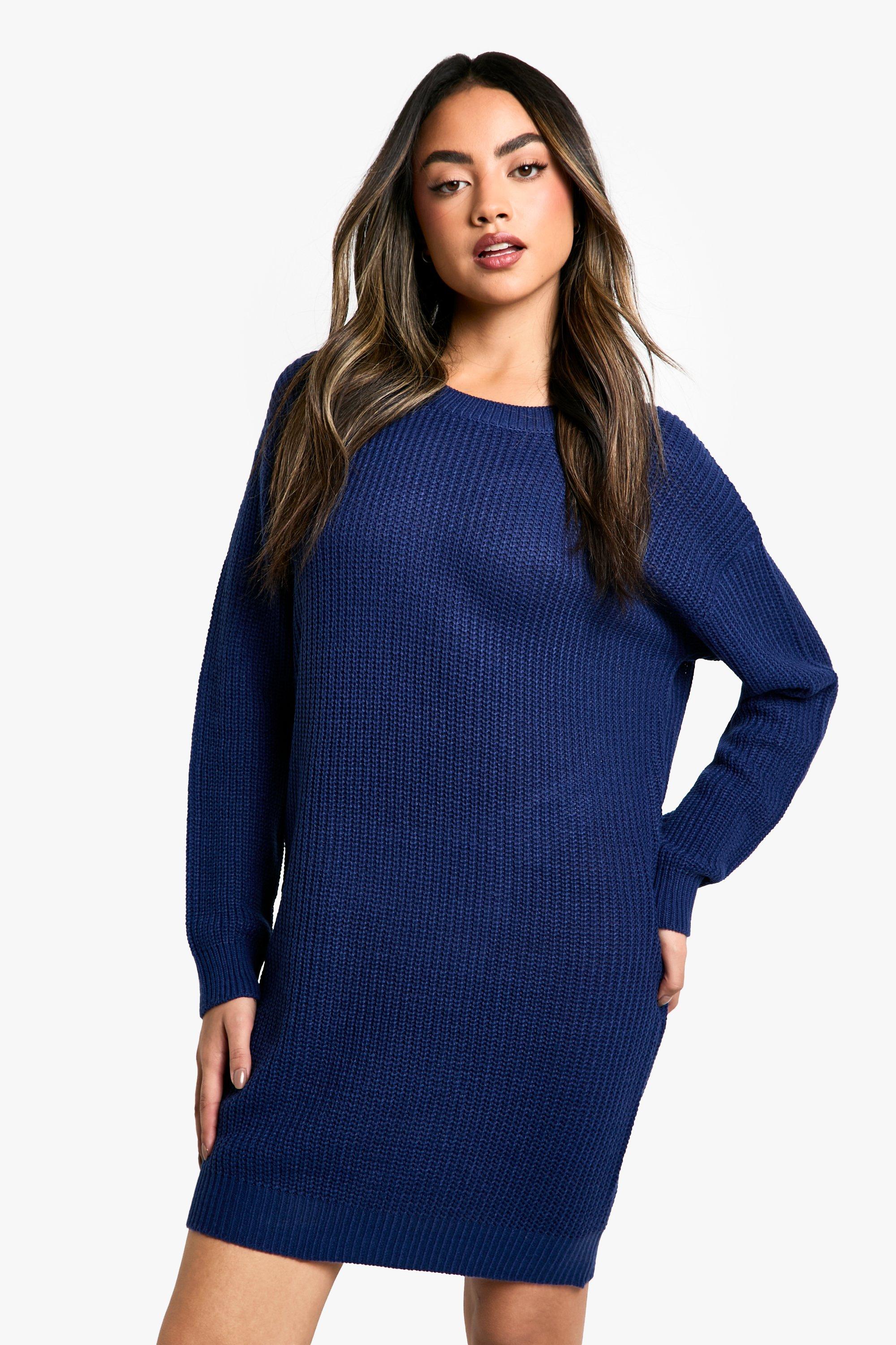 Boohoo Basic Trui Jurk Met Crewneck, Navy