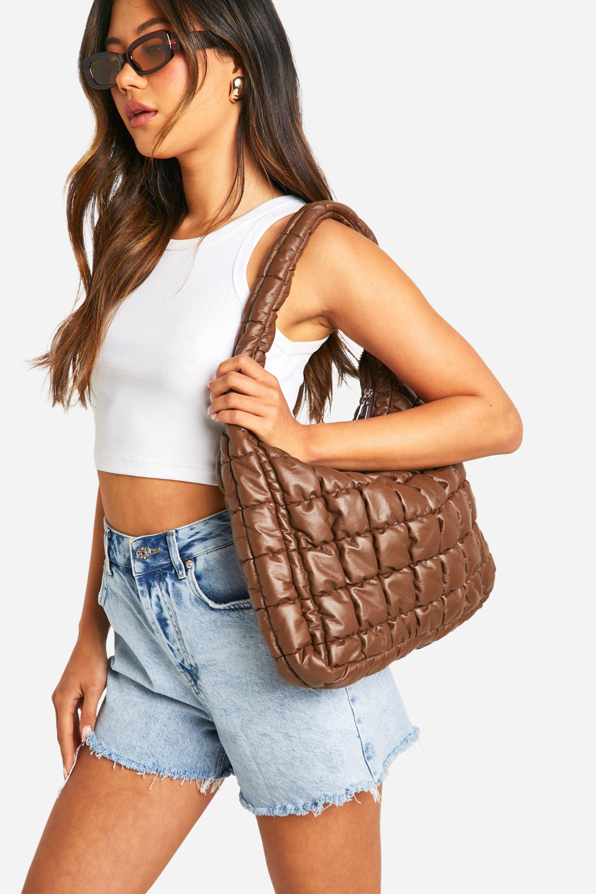 Womens Quilted Slouchy Tote Bag - Brown - One Size, Brown