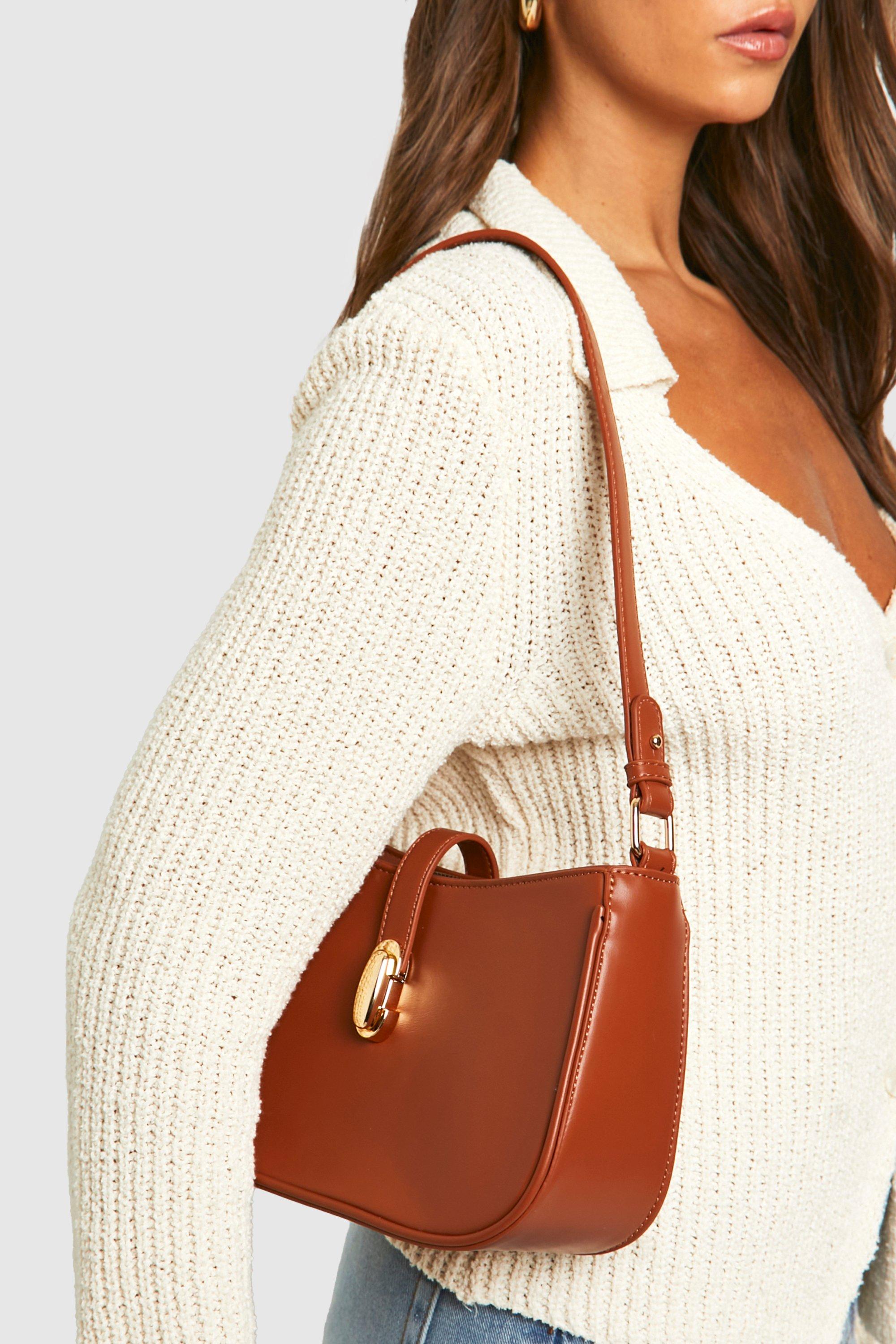 Womens Structured Hardware Detail Shoulder Bag - Brown - One Size, Brown