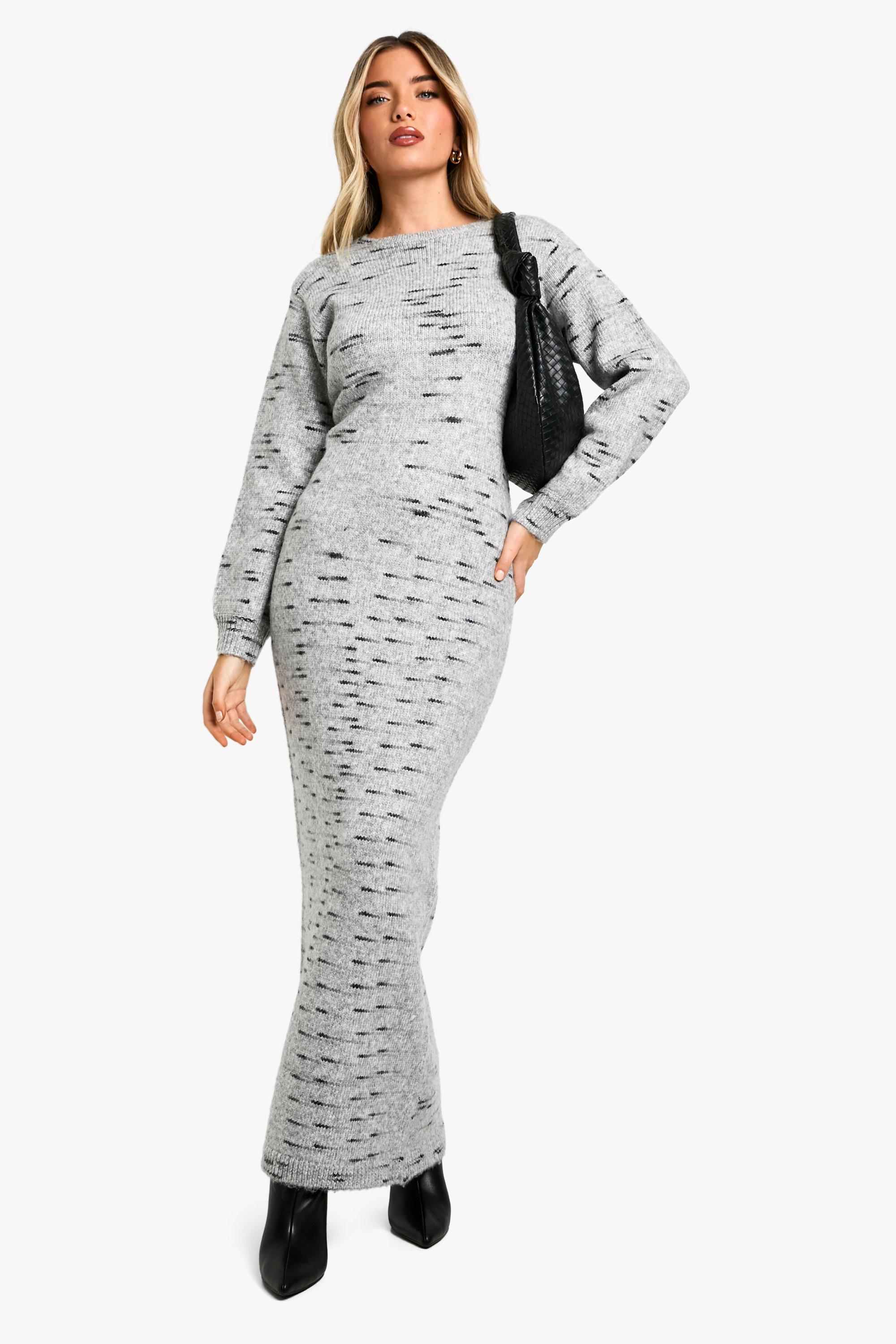 Boohoo Zachte Gebreide Mergel Maxi Jurk, Grey