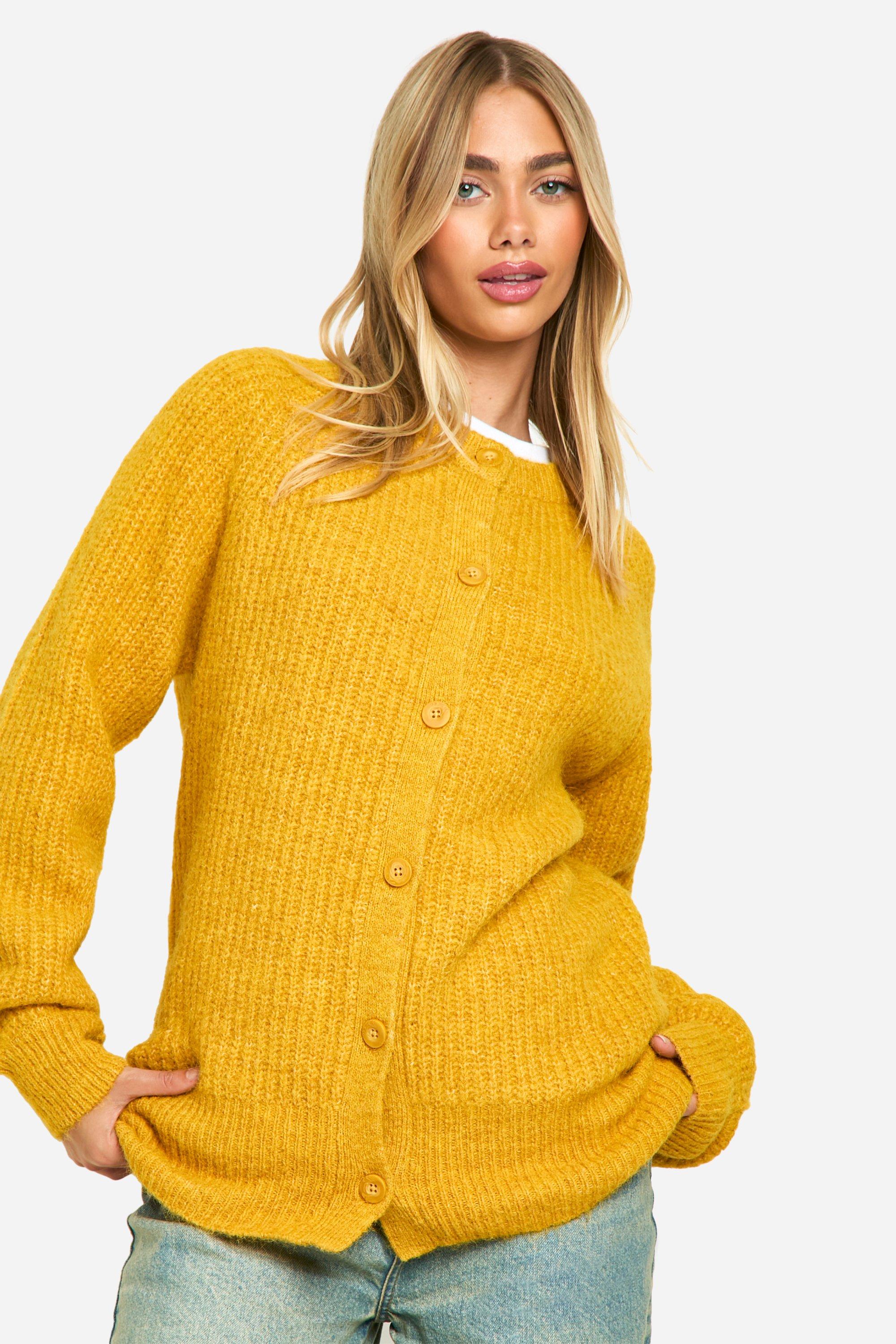 Boohoo Oversized Gebreide Boxy Cardigan Met Knopen, Mustard