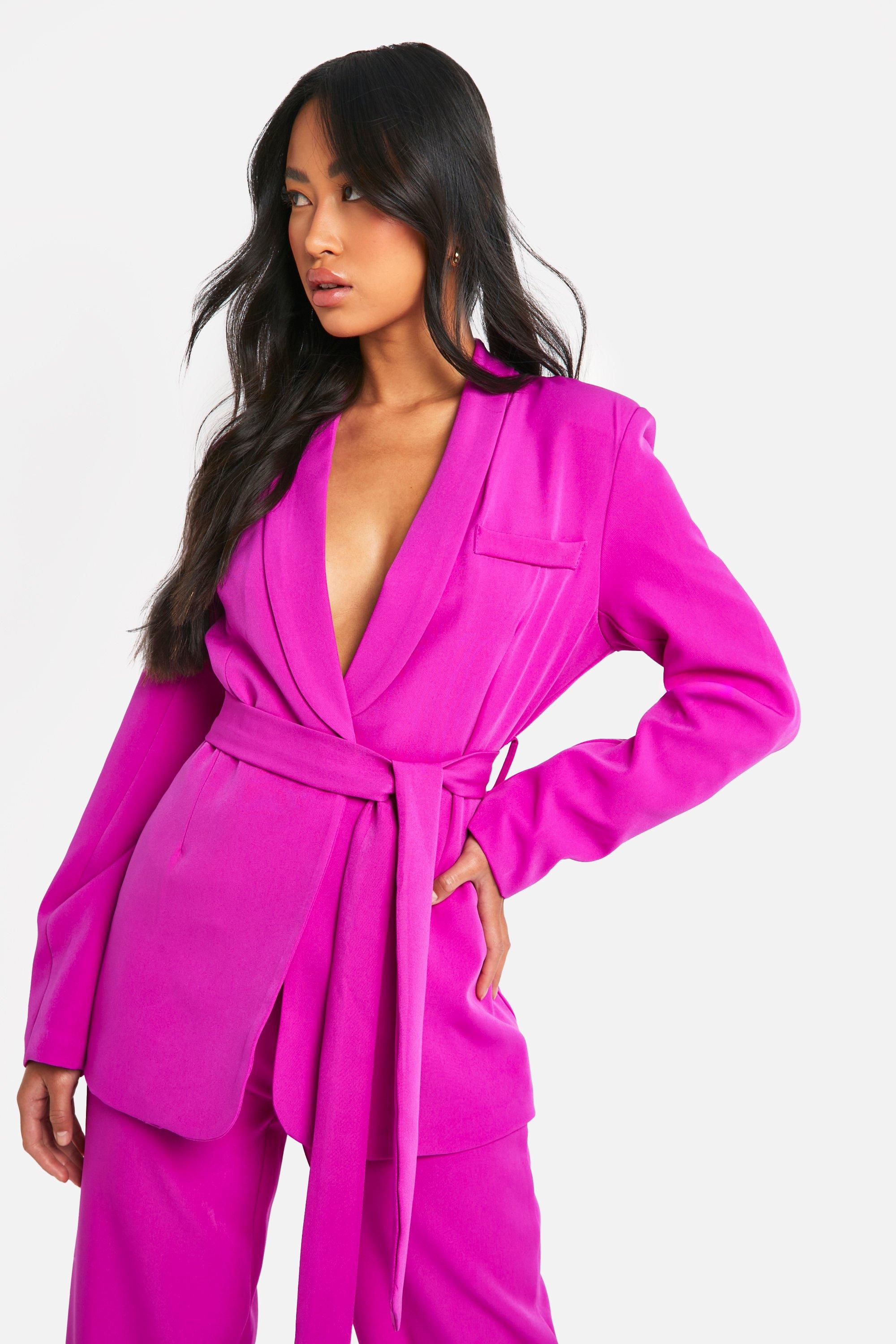 Boohoo Getailleerde Blazer Met Ceintuur En Zak Detail, Magenta
