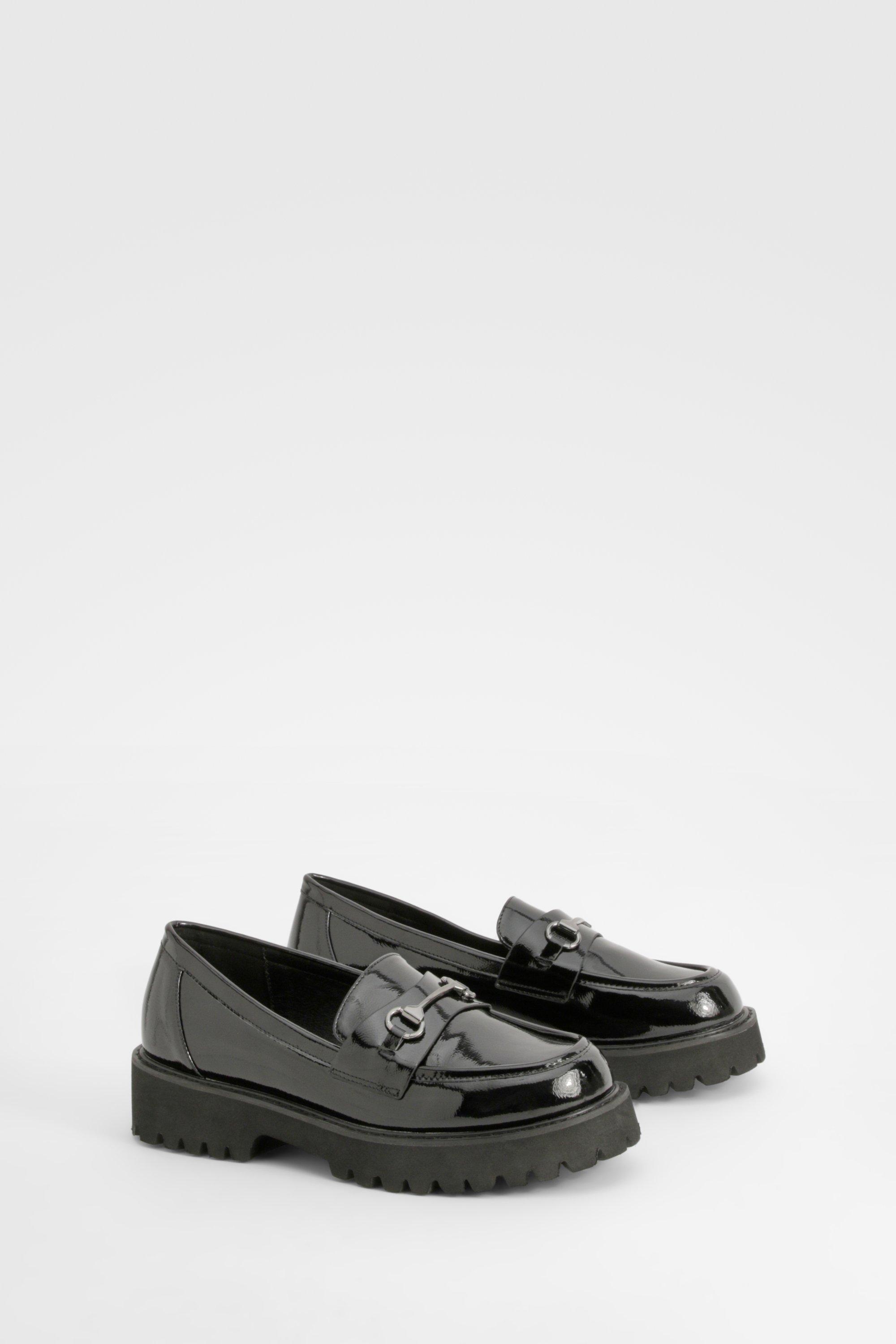 Boohoo Brede Nepleren Loafers Met T-Bar, Black