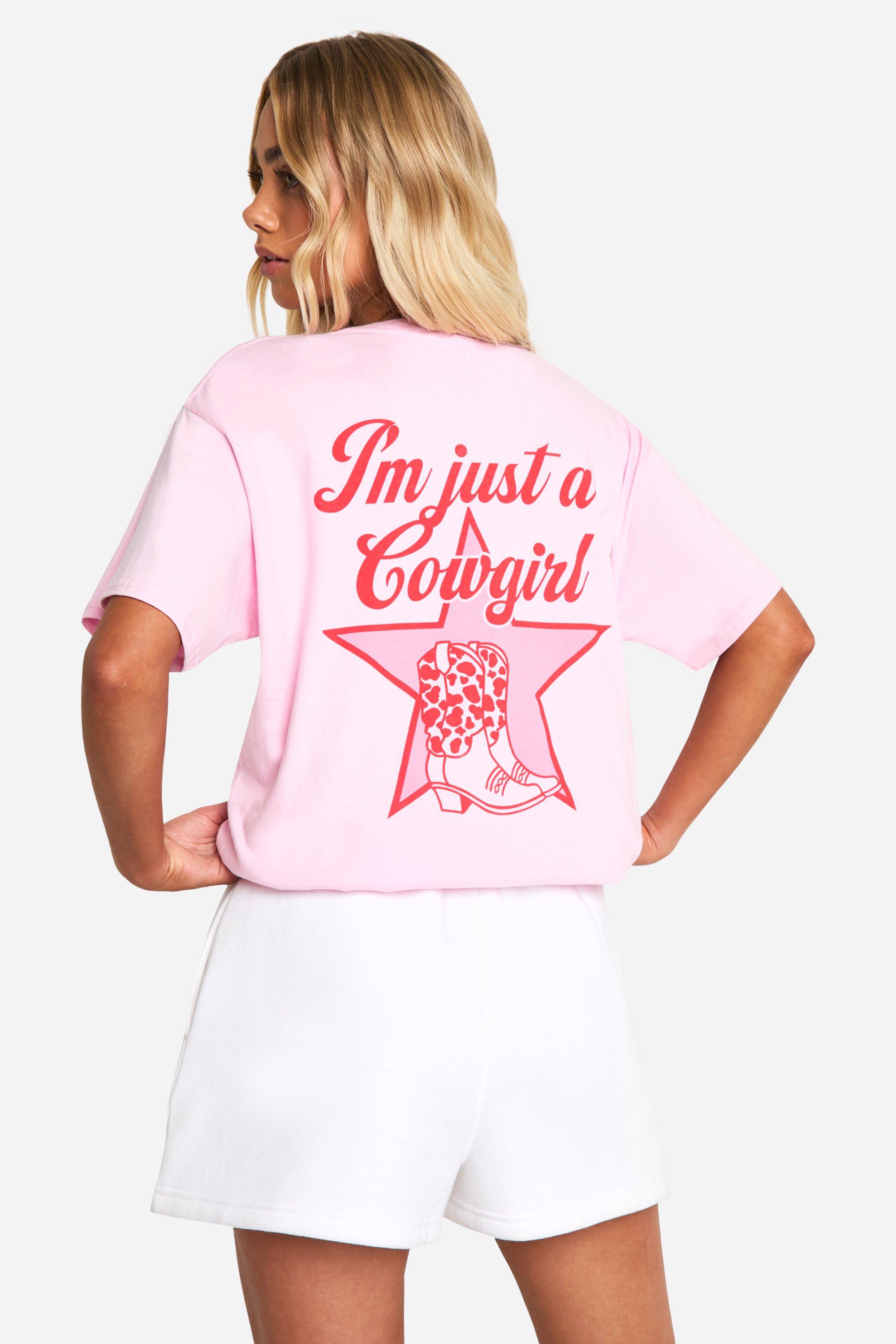 Image of I'm Just A Cowgirl Slogan Printed Oversized T-shirt, Pink