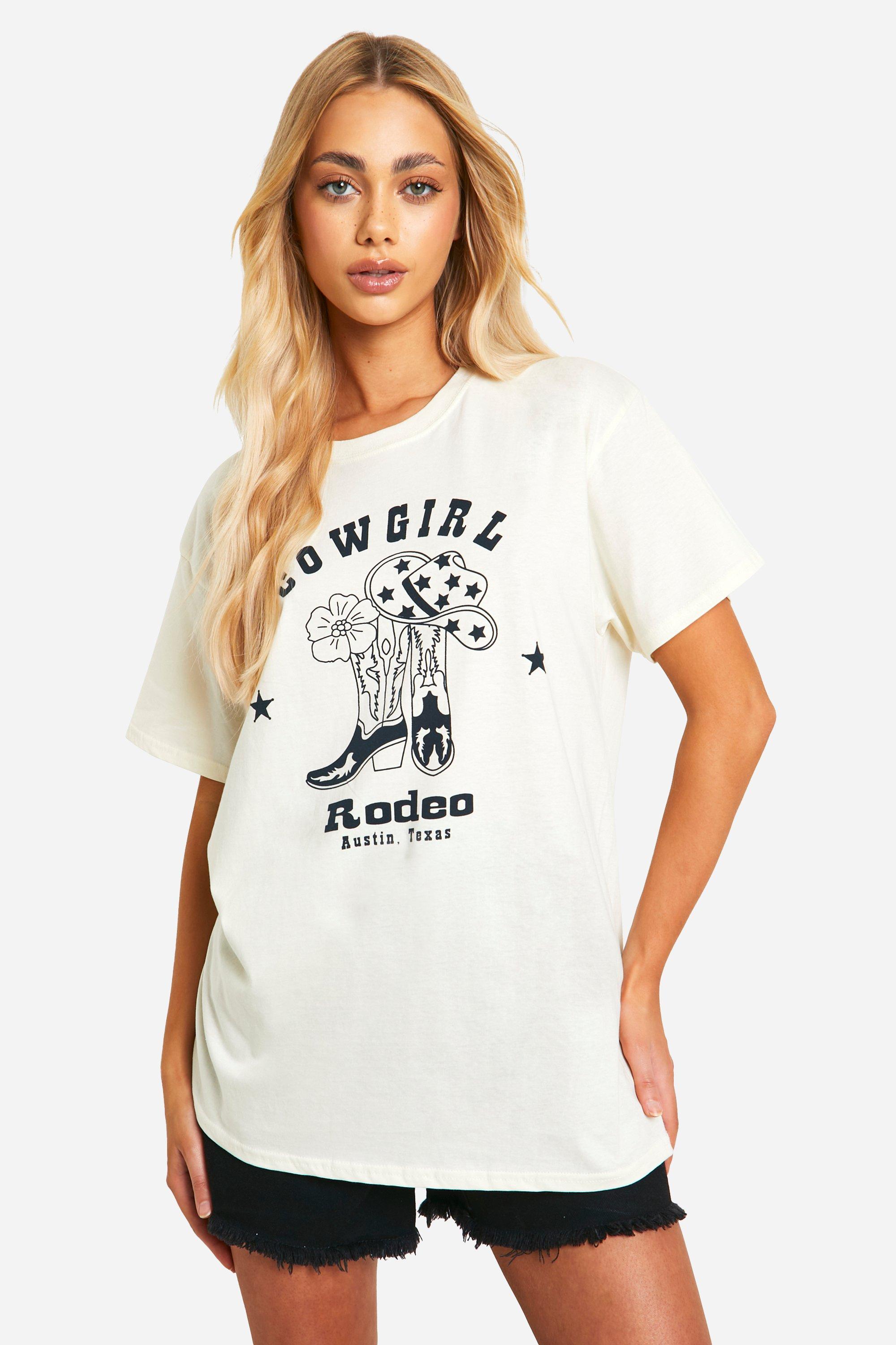 Image of Cowgirl Rodeo Slogan Oversized T -Shirt, Beige