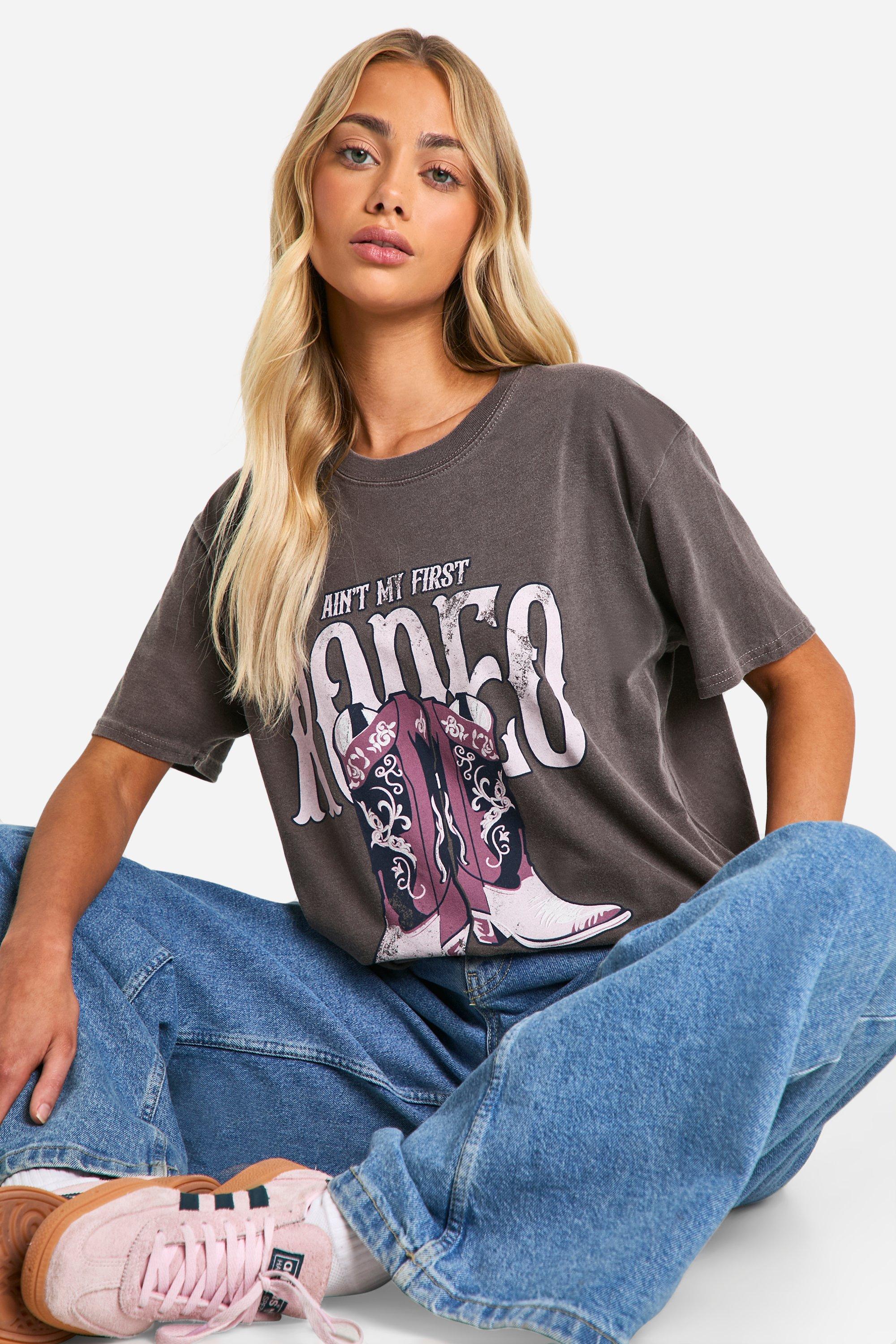 Image of Aint My First Rodeo Slogan Oversized T-shirt, Brown