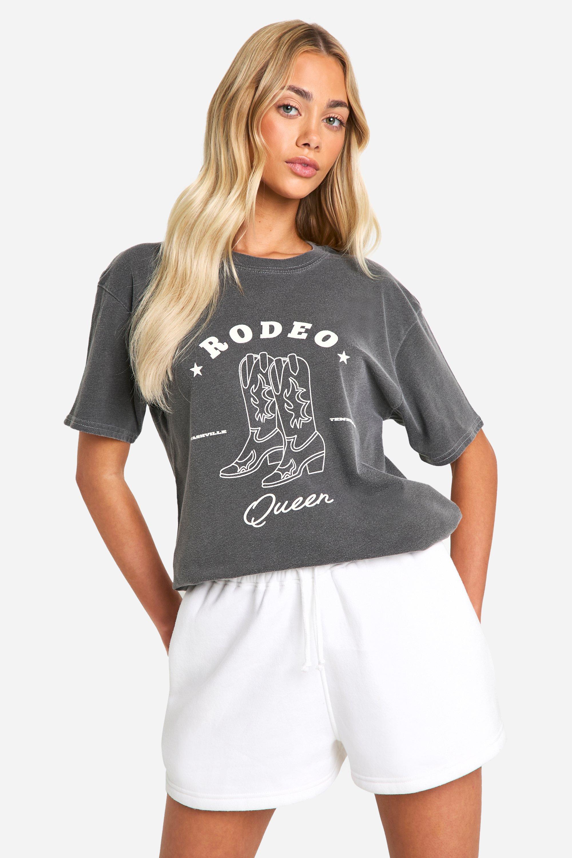 Image of Rodeo Queen Slogan Oversized T -Shirt, Grigio