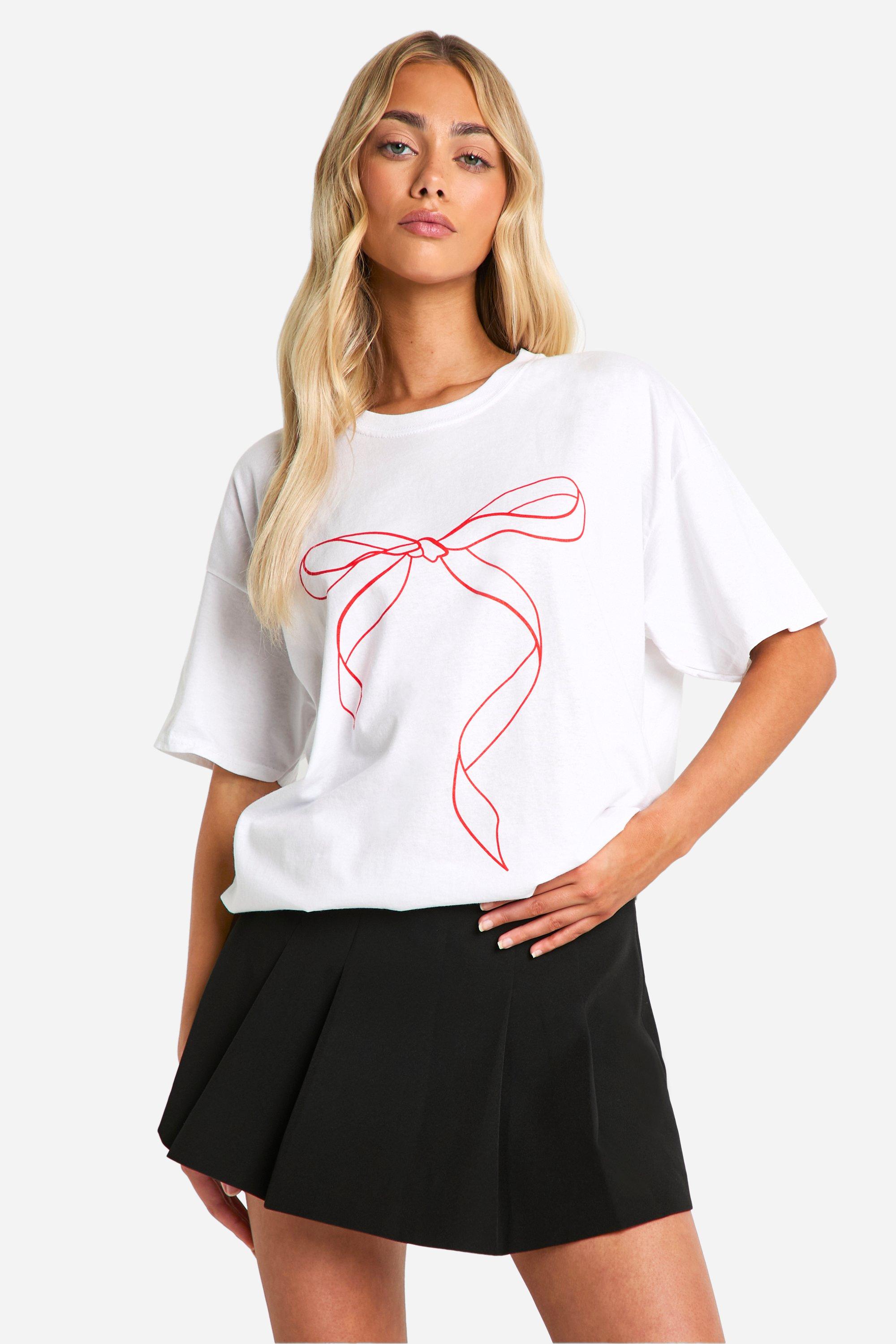 Image of Red Bow Baby T-shirt, Bianco
