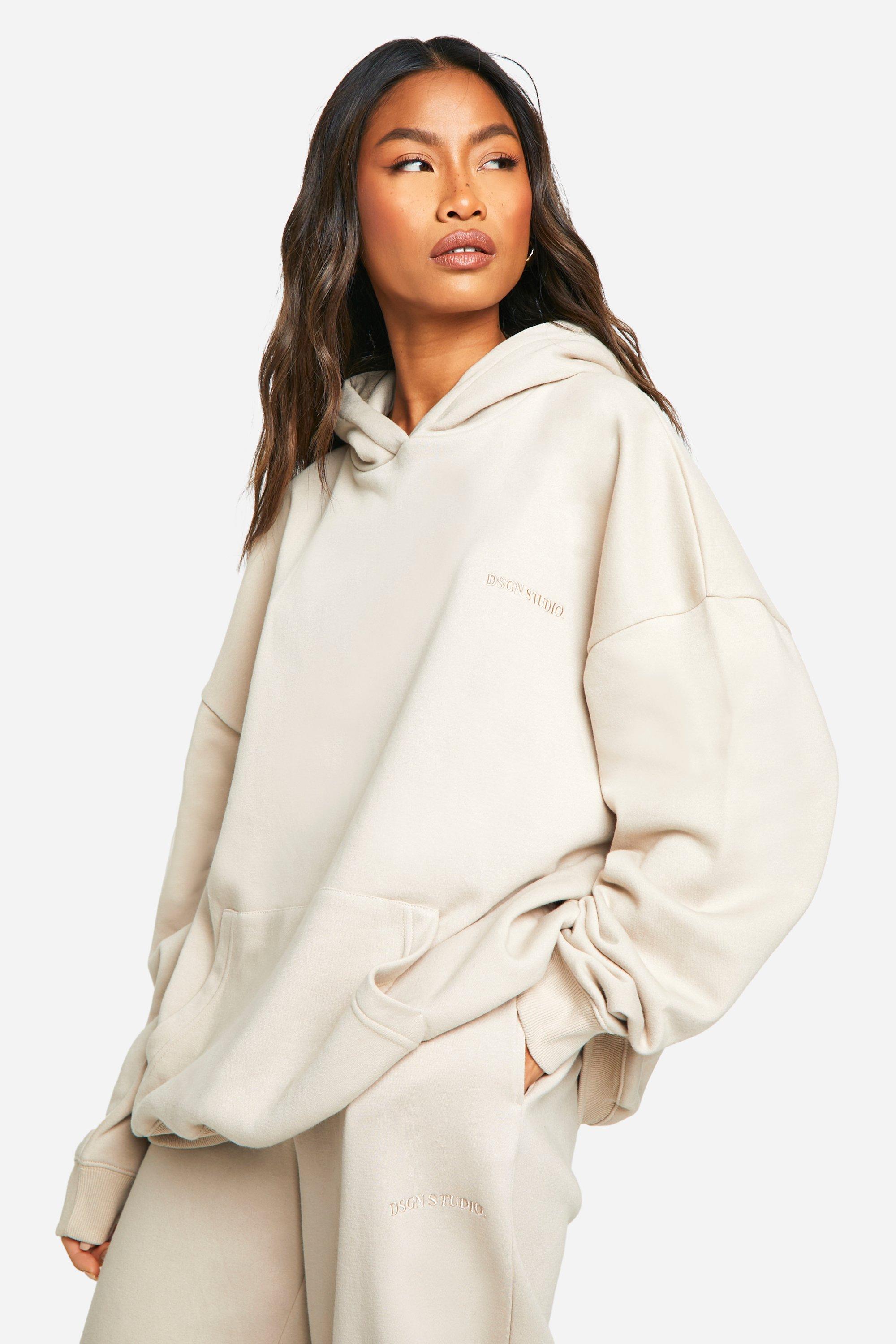 Womens Dsgn Studio Embroidered Oversized Hoodie - Beige - Xl, Beige